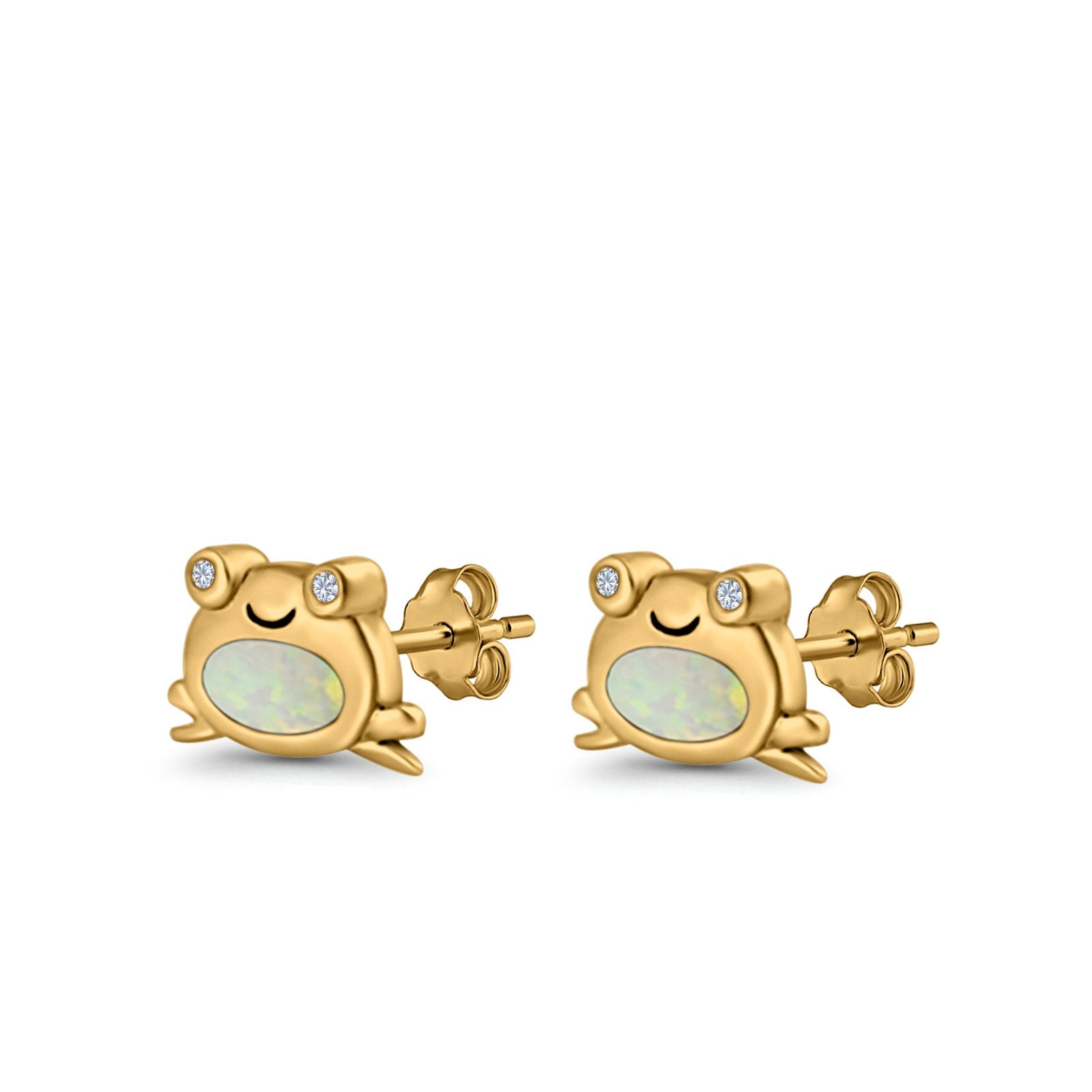 Frog Stud Earrings Created Opal 925 Sterling Silver (6mm)