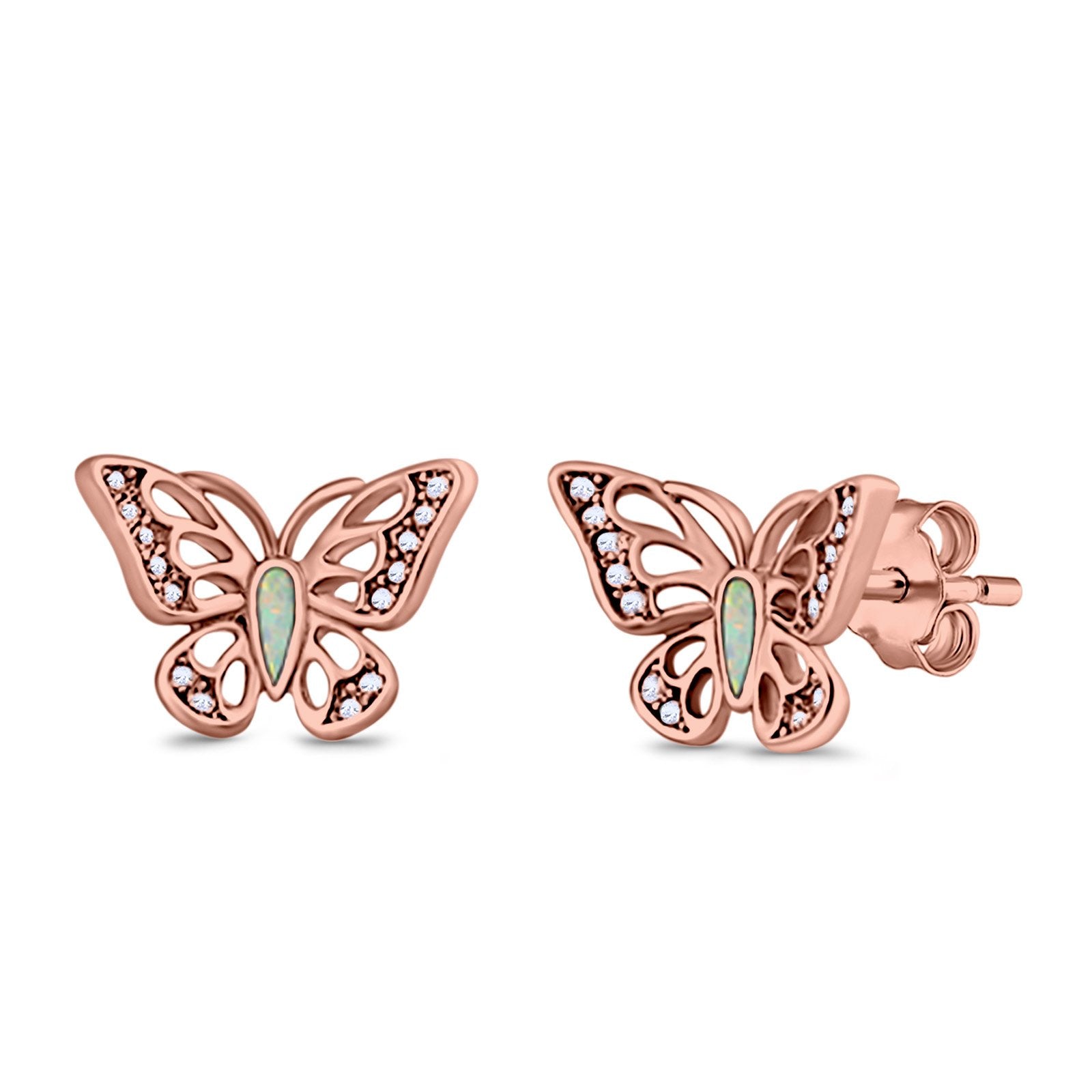 Butterfly Stud Earrings Lab Created Opal 925 Sterling Silver (10mm)