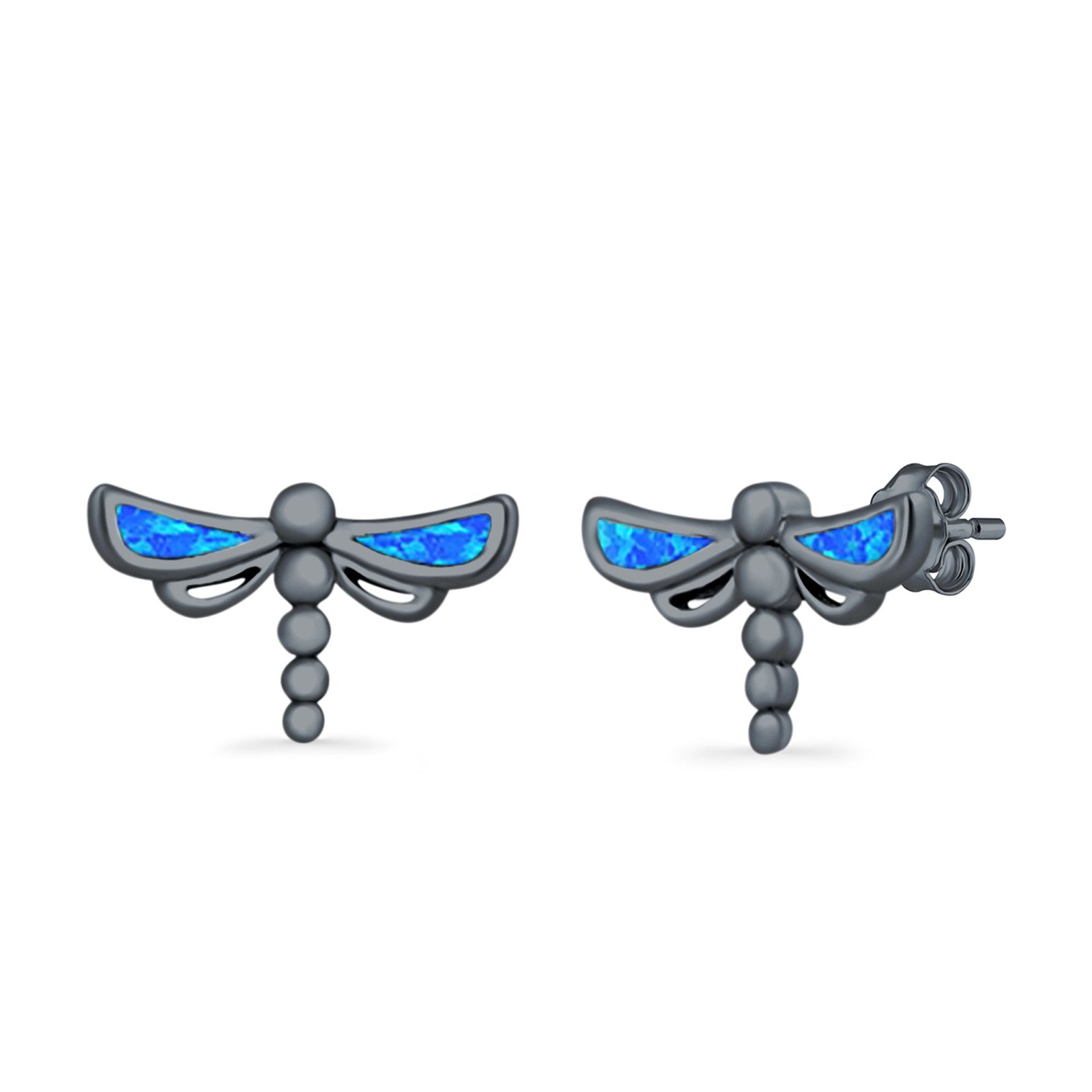 Dragonfly Stud Earrings Lab Created Opal 925 Sterling Silver (7.5mm)