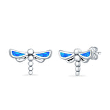 Dragonfly Stud Earrings Lab Created Opal 925 Sterling Silver (7.5mm)