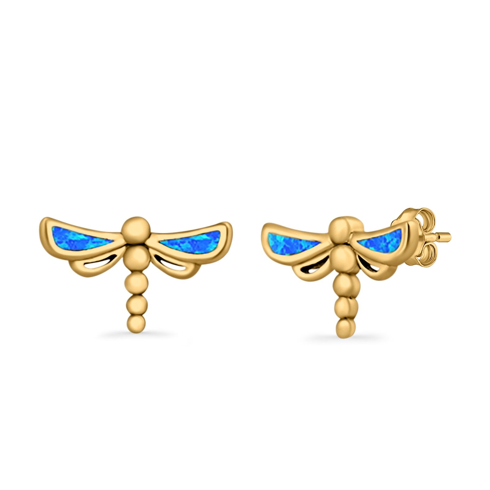 Dragonfly Stud Earrings Lab Created Opal 925 Sterling Silver (7.5mm)