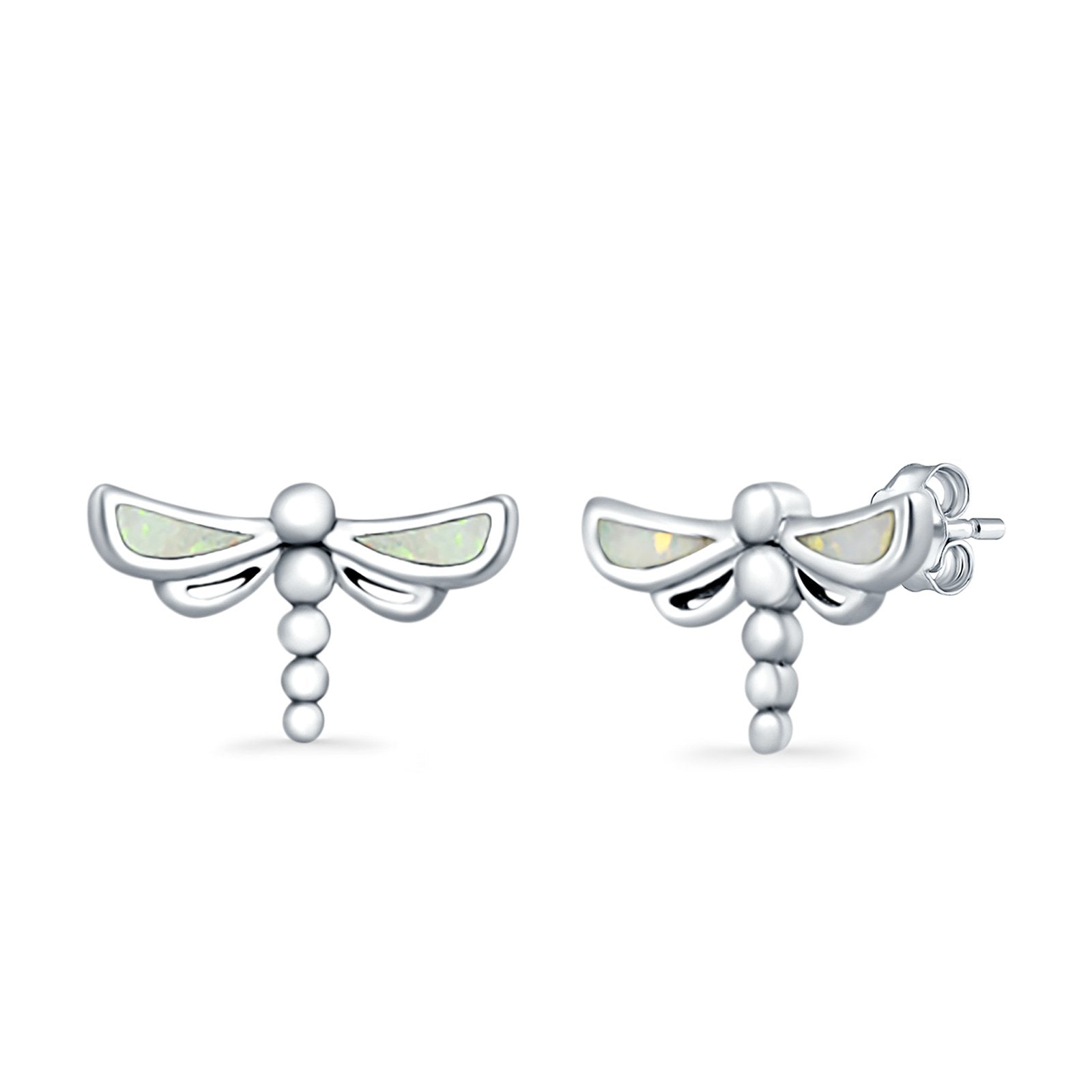 Dragonfly Stud Earrings Lab Created Opal 925 Sterling Silver (7.5mm)
