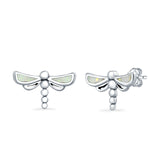 Dragonfly Stud Earrings Lab Created Opal 925 Sterling Silver (7.5mm)
