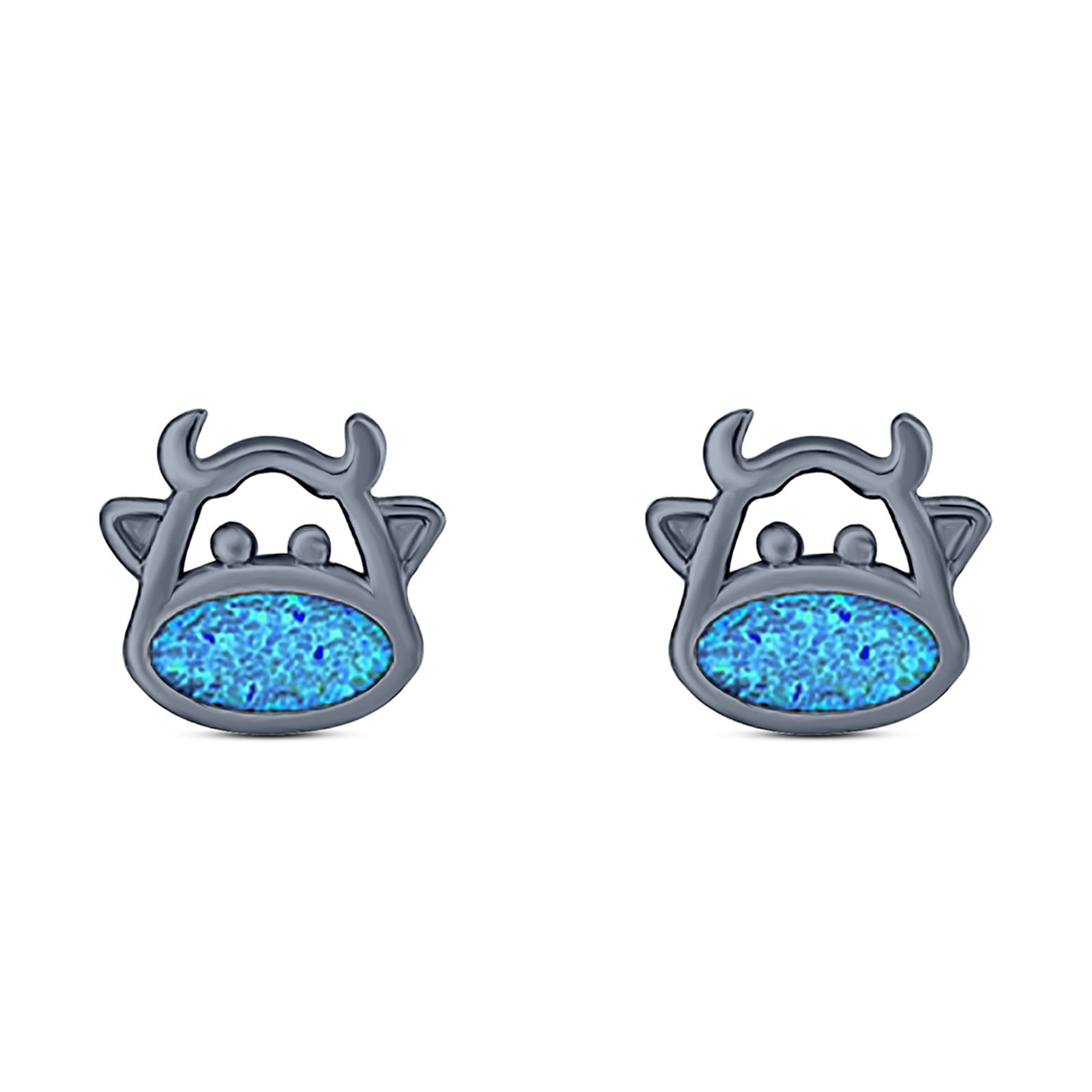 Cow Stud Earring Created Opal Solid 925 Sterling Silver (8.8mm)