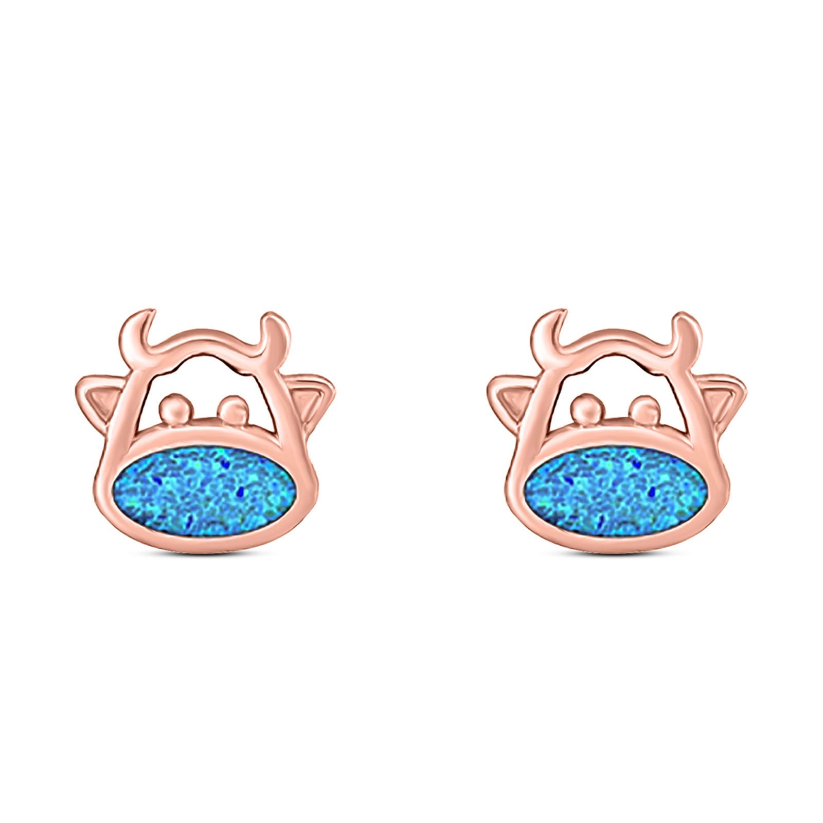 Cow Stud Earring Created Opal Solid 925 Sterling Silver (8.8mm)