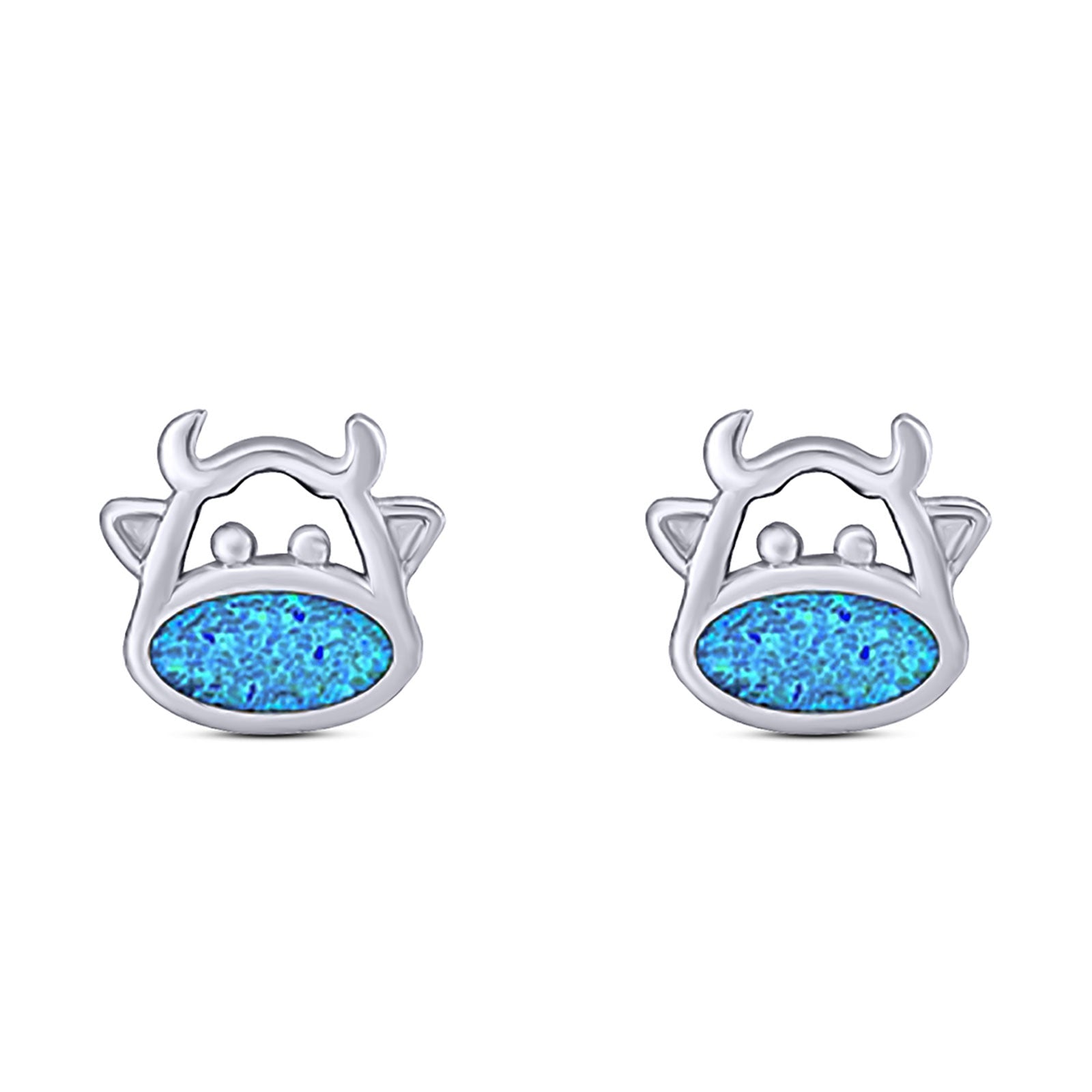 Cow Stud Earring Created Opal Solid 925 Sterling Silver (8.8mm)