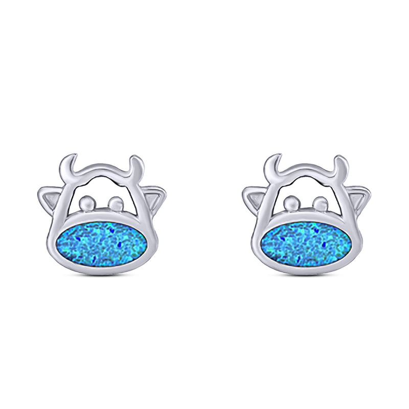 Cow Stud Earring Created Opal Solid 925 Sterling Silver (8.8mm)