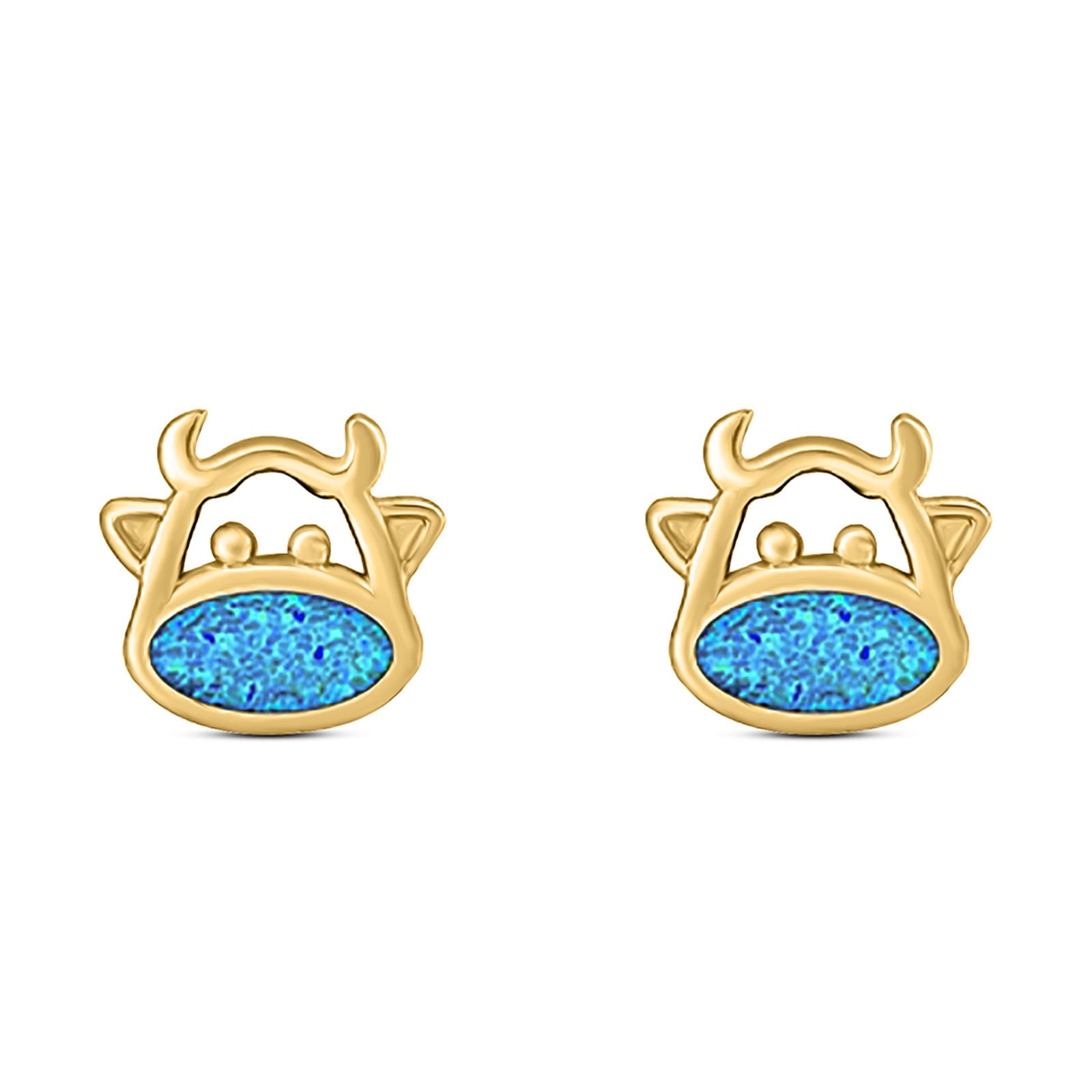 Cow Stud Earring Created Opal Solid 925 Sterling Silver (8.8mm)