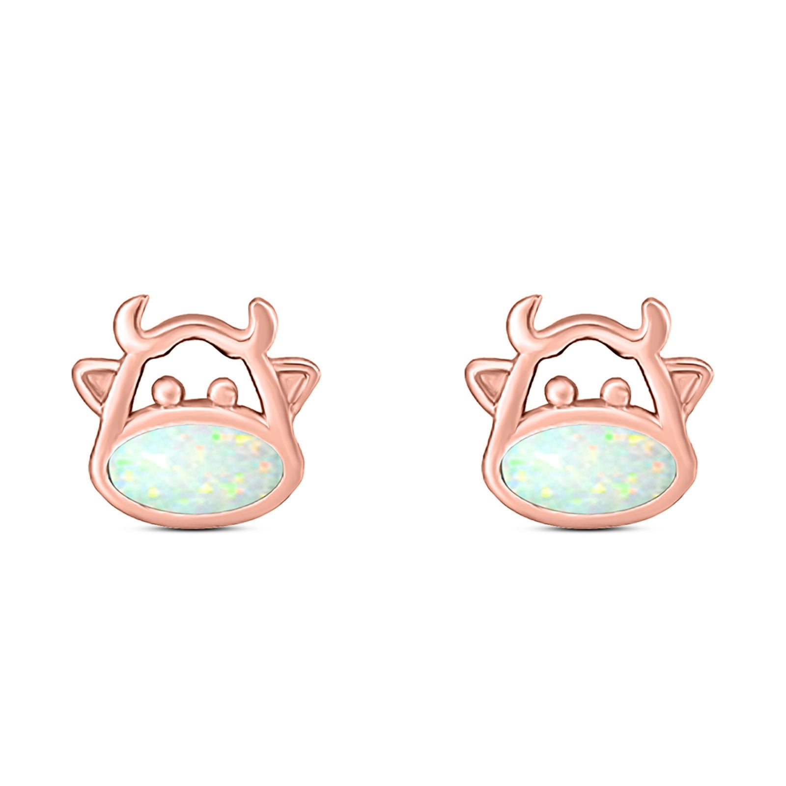 Cow Stud Earring Created Opal Solid 925 Sterling Silver (8.8mm)