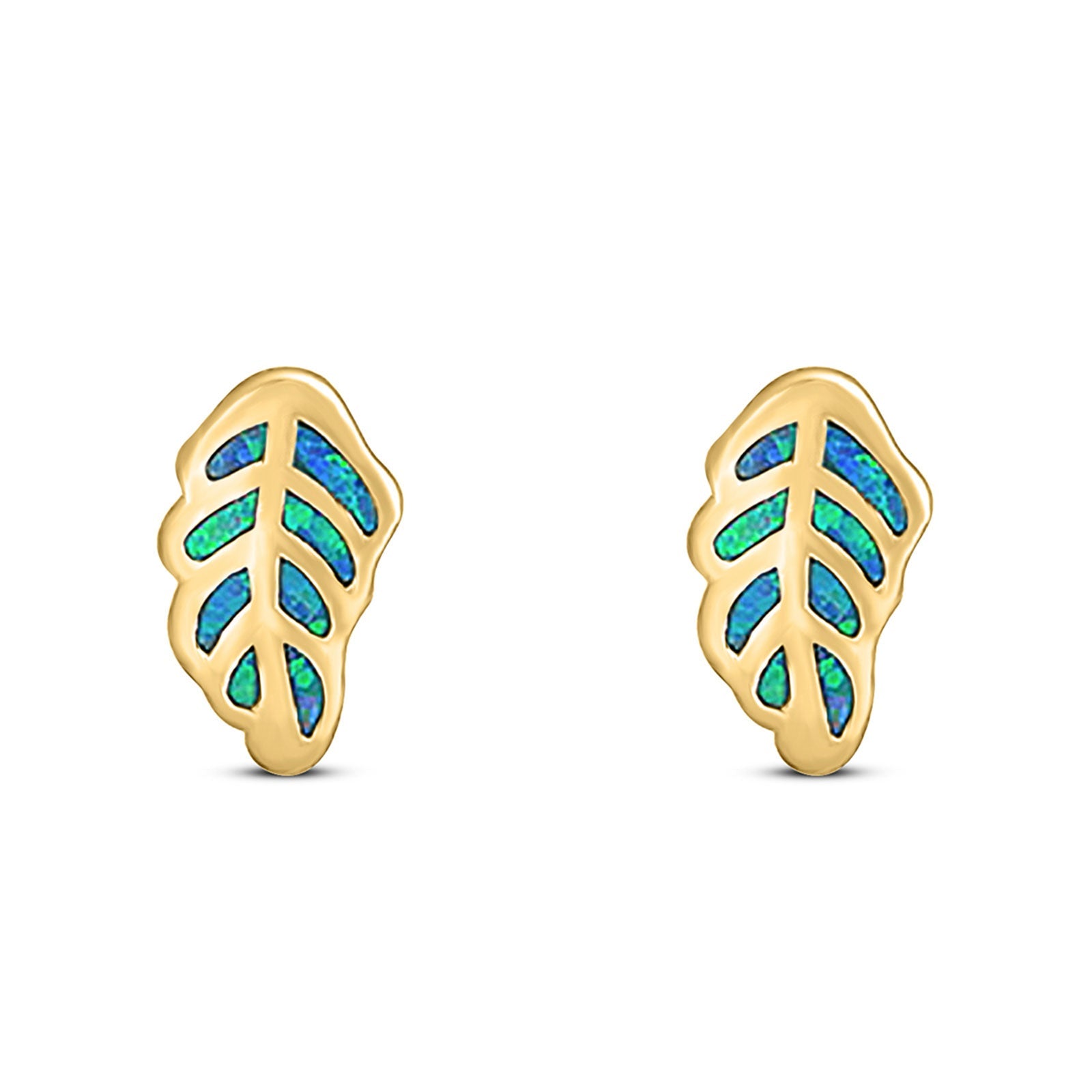 Leaf Stud Earring Created Opal Solid 925 Sterling Silver (10mm)