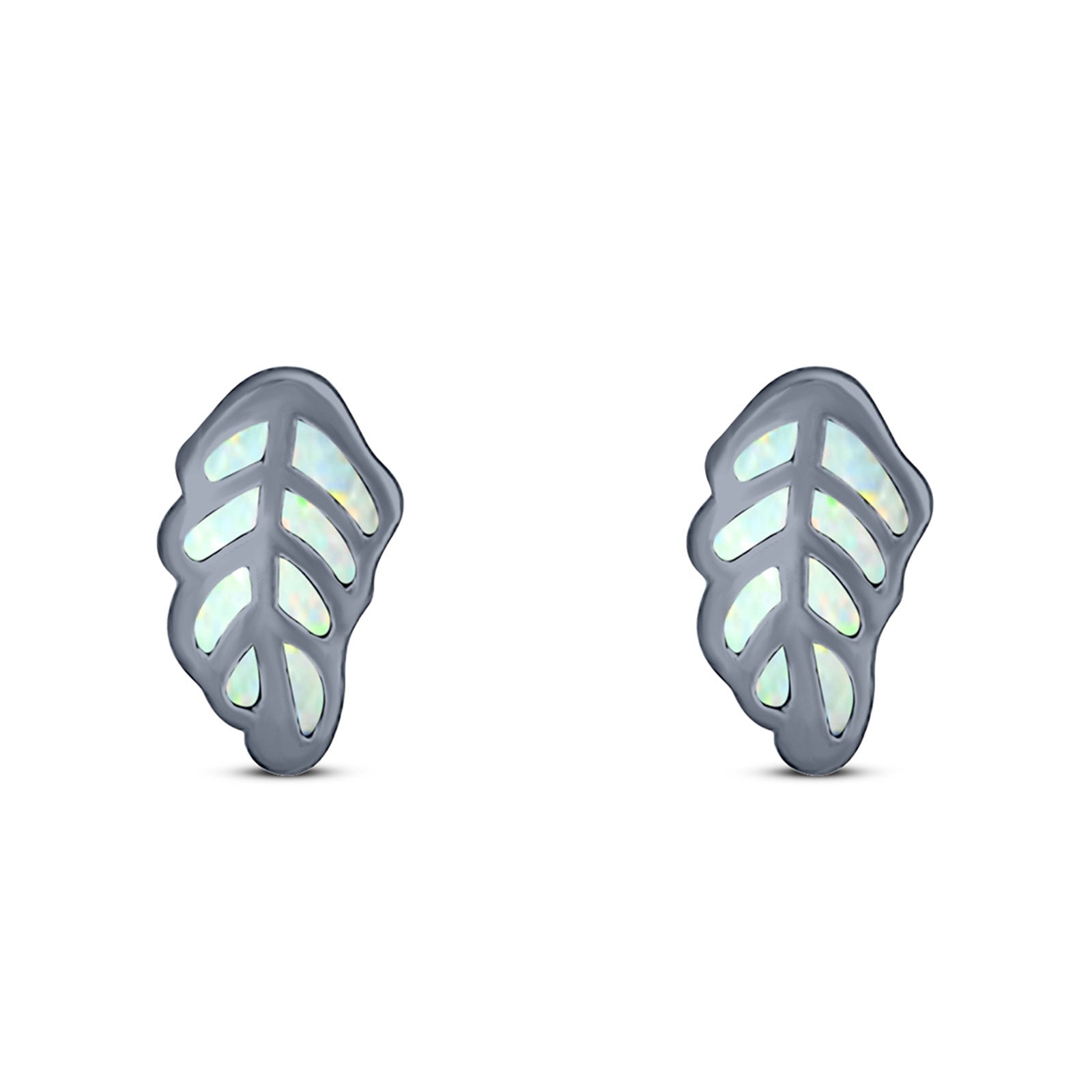 Leaf Stud Earring Created Opal Solid 925 Sterling Silver (10mm)