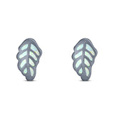 Leaf Stud Earring Created Opal Solid 925 Sterling Silver (10mm)