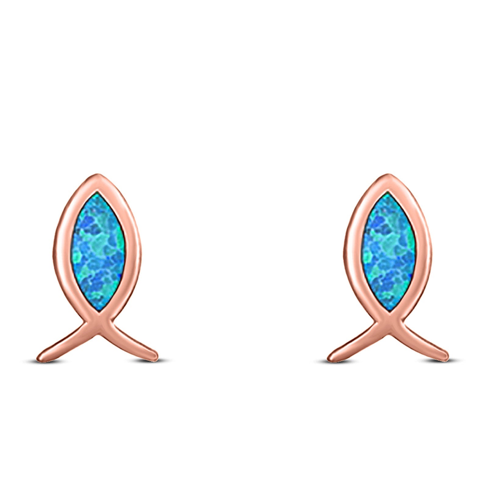 Fish Stud Earring Created Opal Solid 925 Sterling Silver (8.6mm)