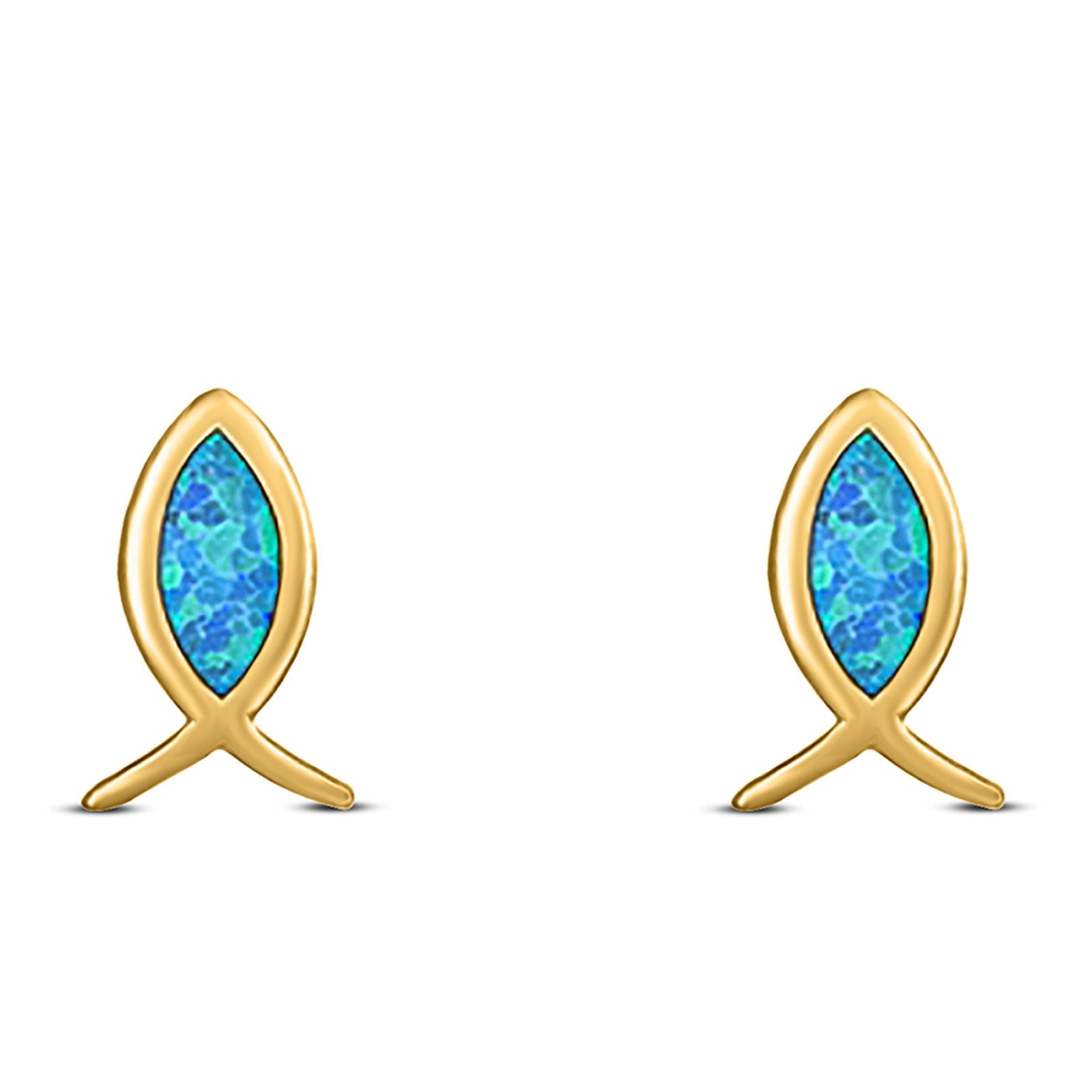 Fish Stud Earring Created Opal Solid 925 Sterling Silver (8.6mm)