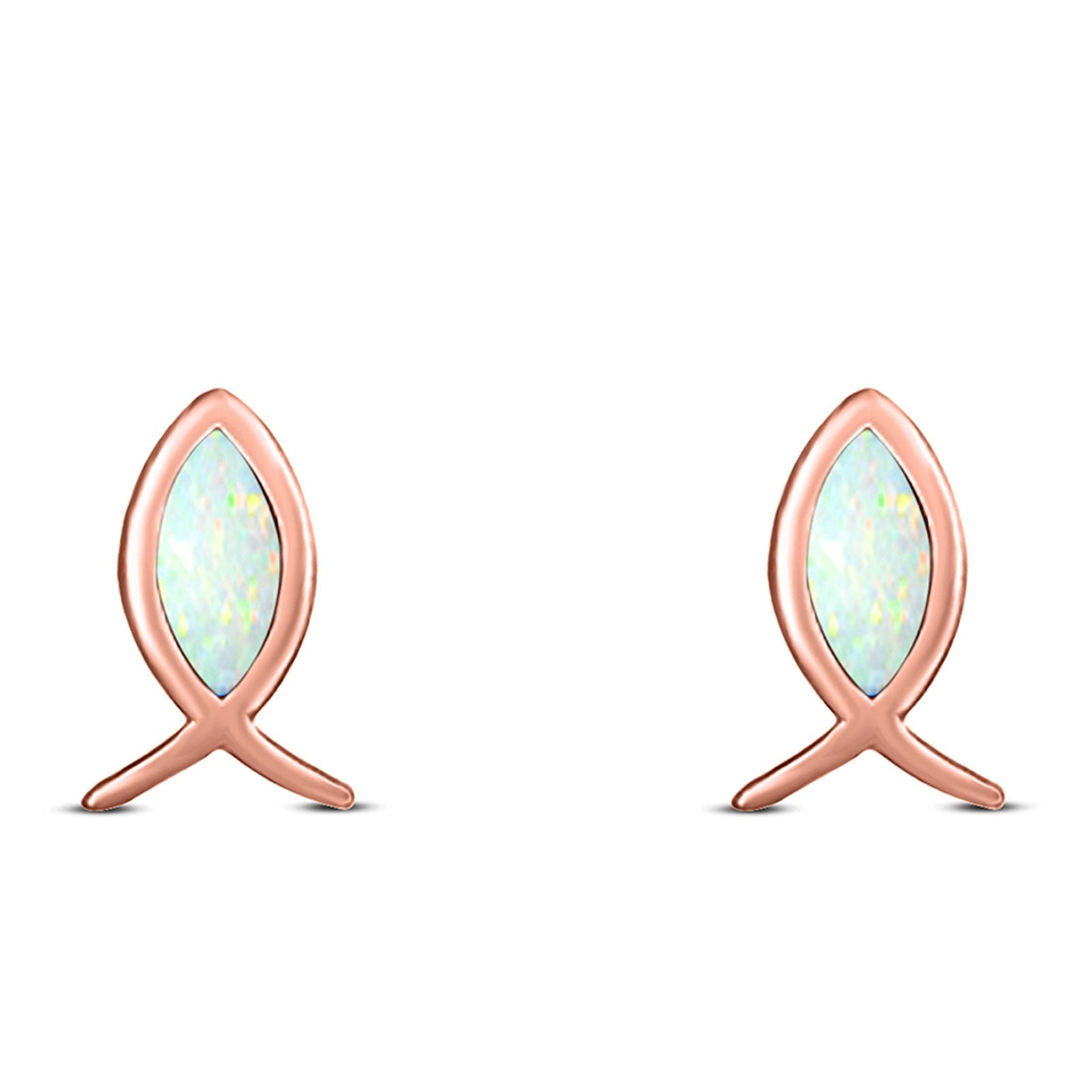 Fish Stud Earring Created Opal Solid 925 Sterling Silver (8.6mm)