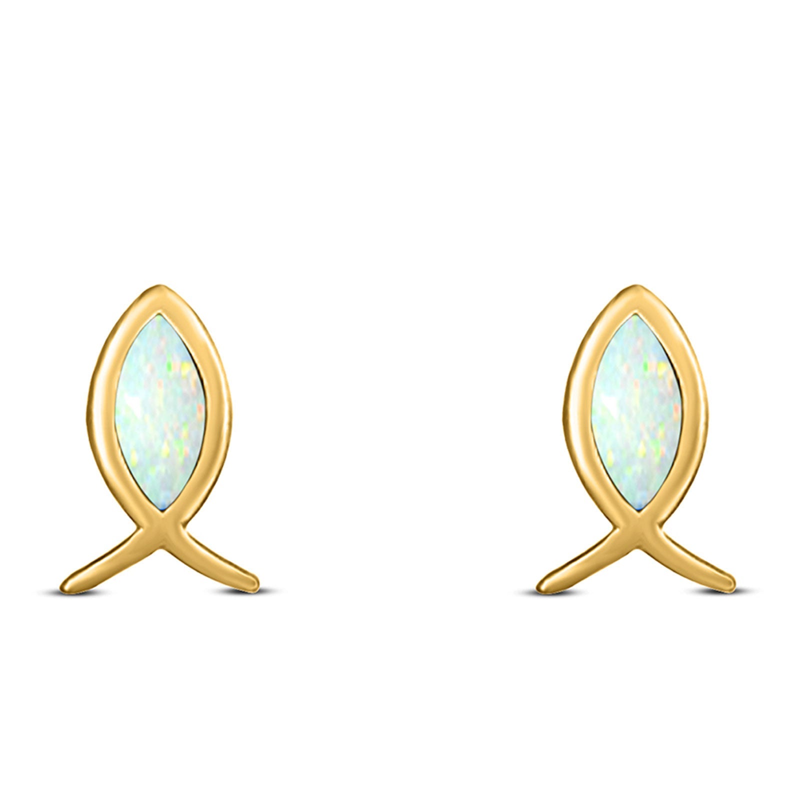 Fish Stud Earring Created Opal Solid 925 Sterling Silver (8.6mm)