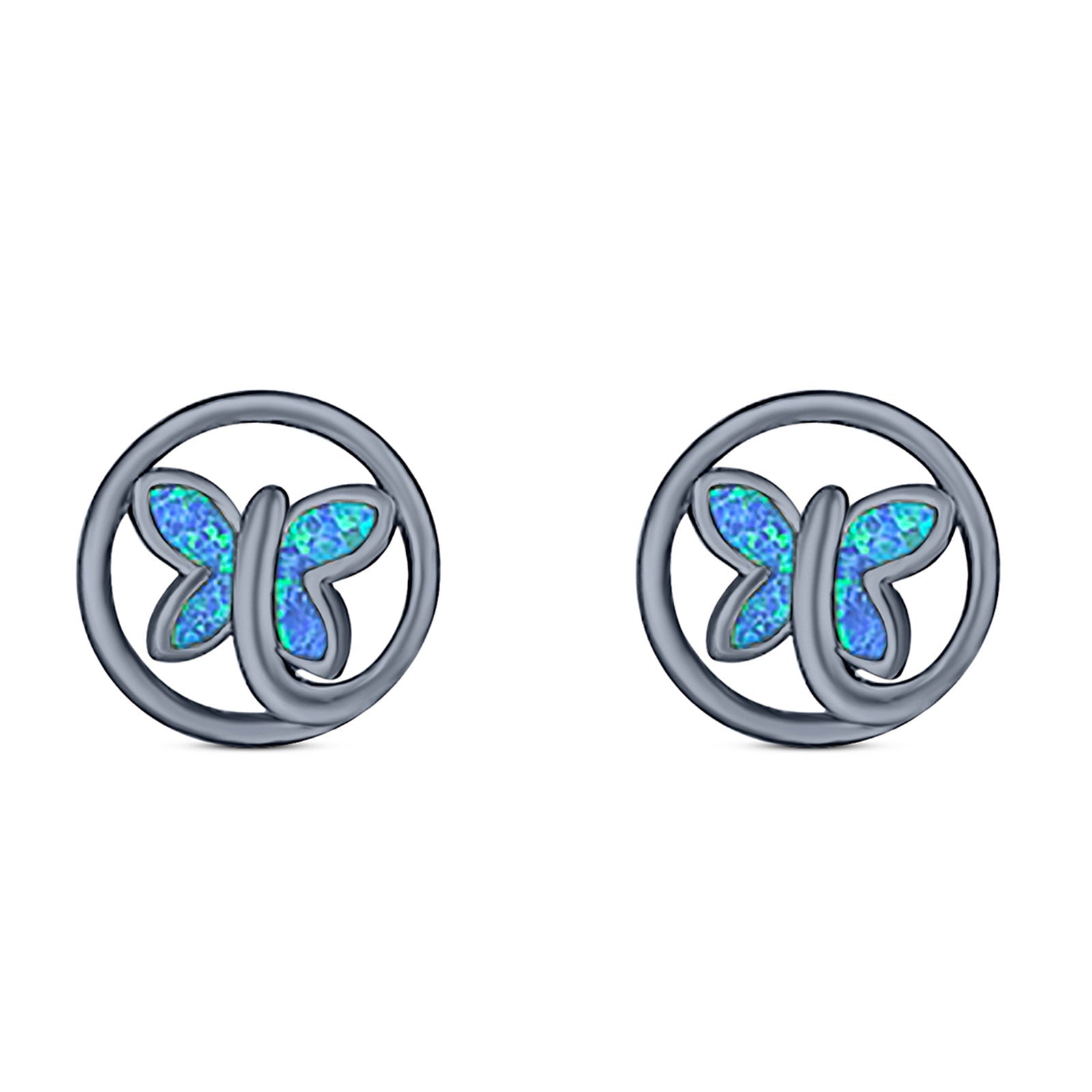 Butterfly Stud Earring Created Opal Solid 925 Sterling Silver (8.8mm)