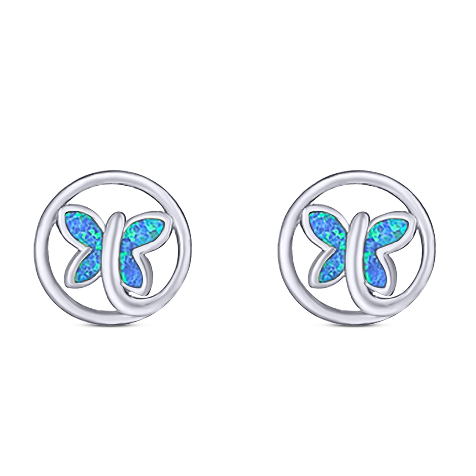 Butterfly Stud Earring Created Opal Solid 925 Sterling Silver (8.8mm)
