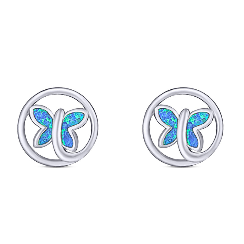 Butterfly Stud Earring Created Opal Solid 925 Sterling Silver (8.8mm)