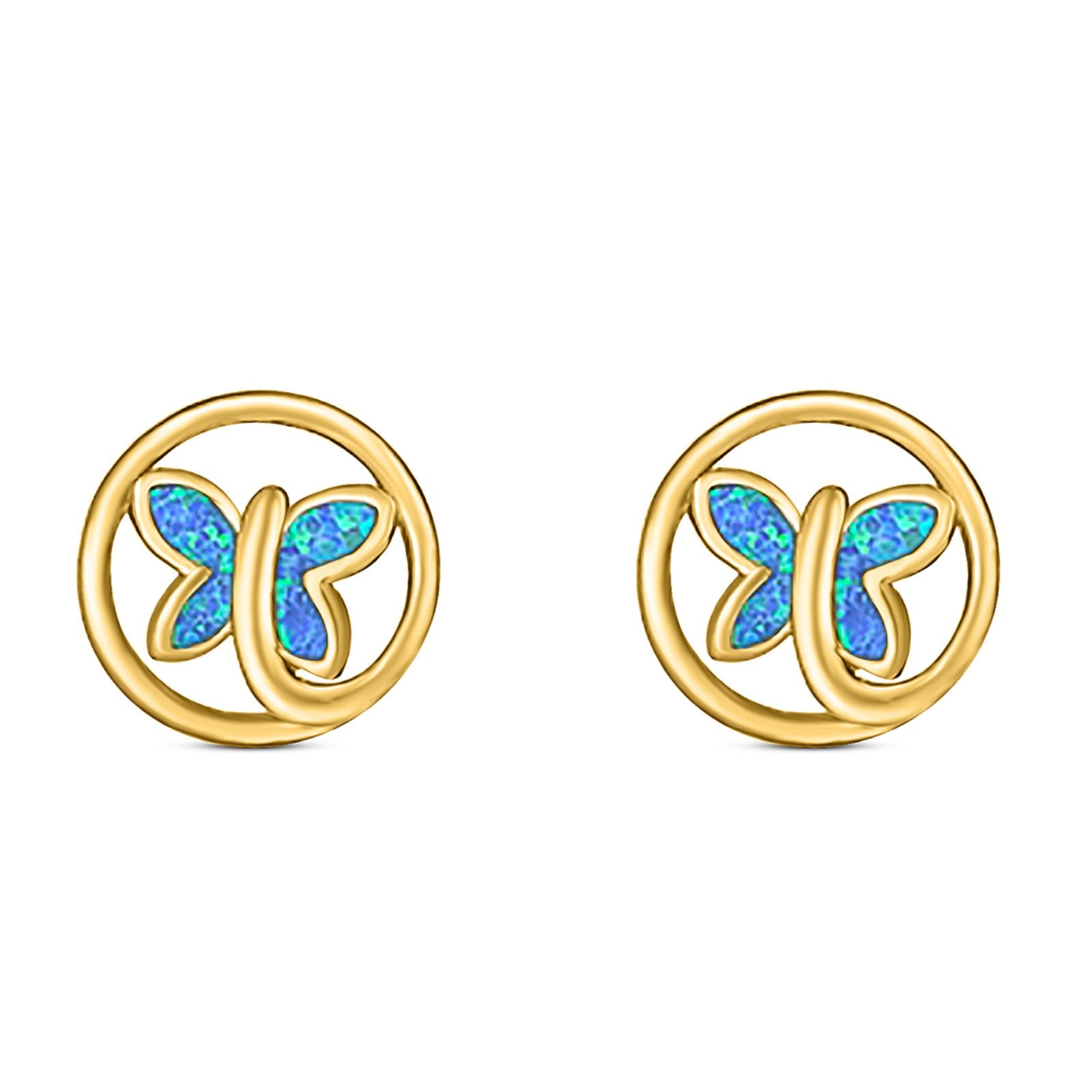 Butterfly Stud Earring Created Opal Solid 925 Sterling Silver (8.8mm)