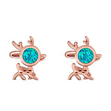Deer Stud Earring Created Opal Solid 925 Sterling Silver (10.1mm)