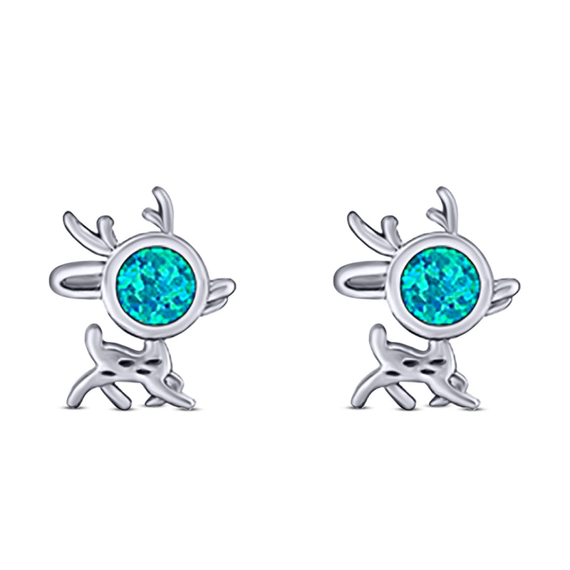 Deer Stud Earring Created Opal Solid 925 Sterling Silver (10.1mm)