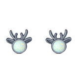 Deer Stud Earring Created Opal Solid 925 Sterling Silver (7.4mm)