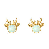 Deer Stud Earring Created Opal Solid 925 Sterling Silver (7.4mm)