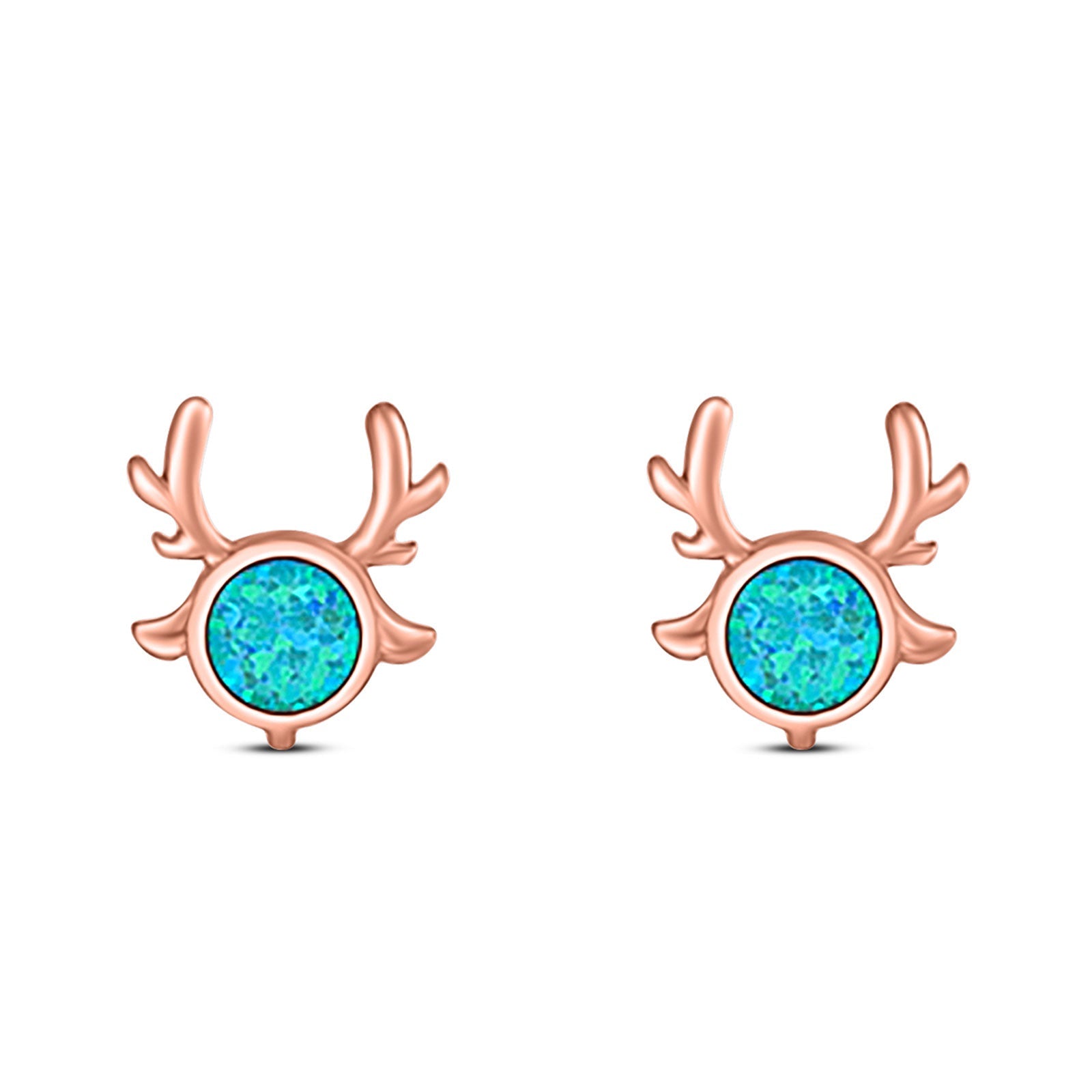 Deer Antler Earrings Created Opal Solid 925 Sterling Silver (10.2mm)