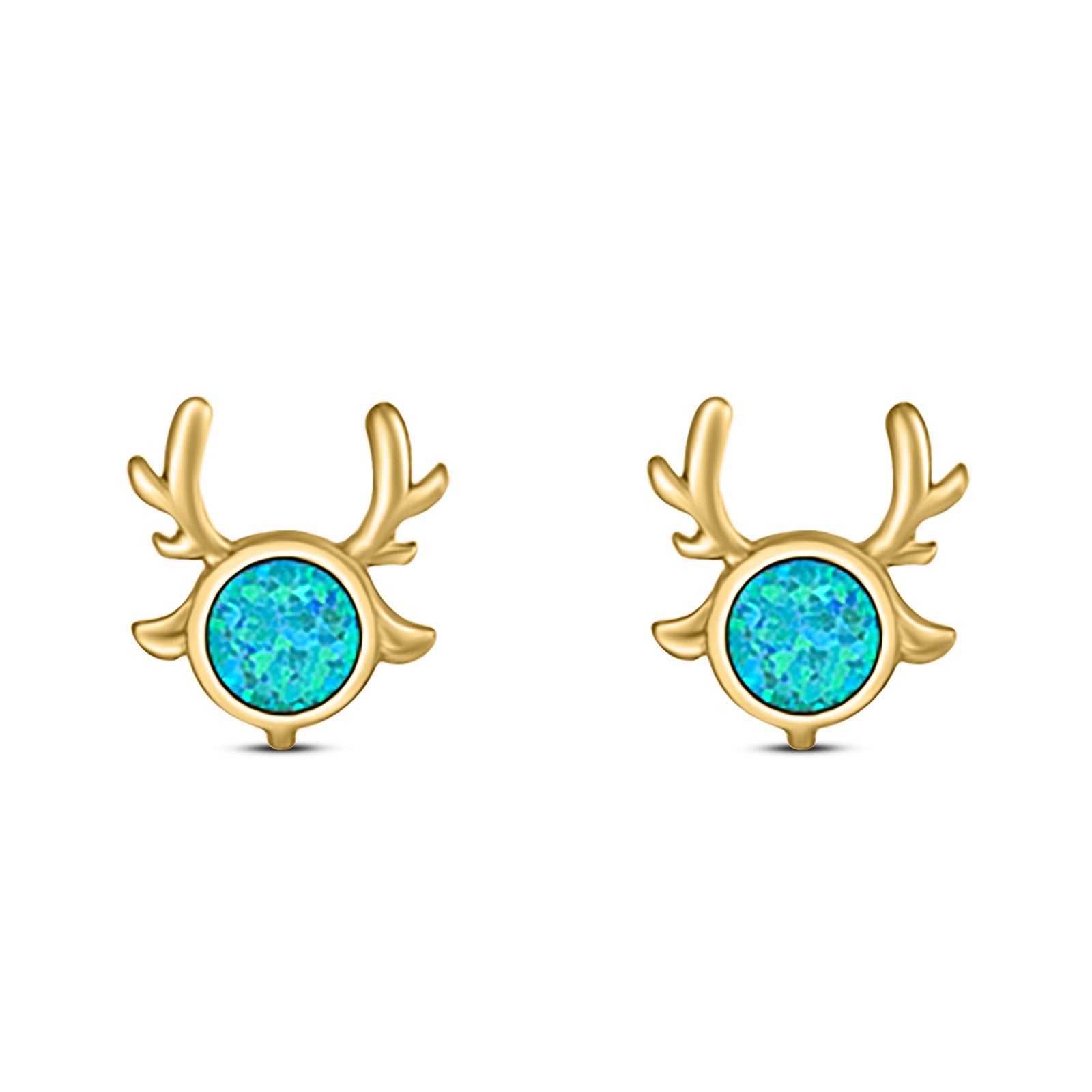 Deer Antler Earrings Created Opal Solid 925 Sterling Silver (10.2mm)