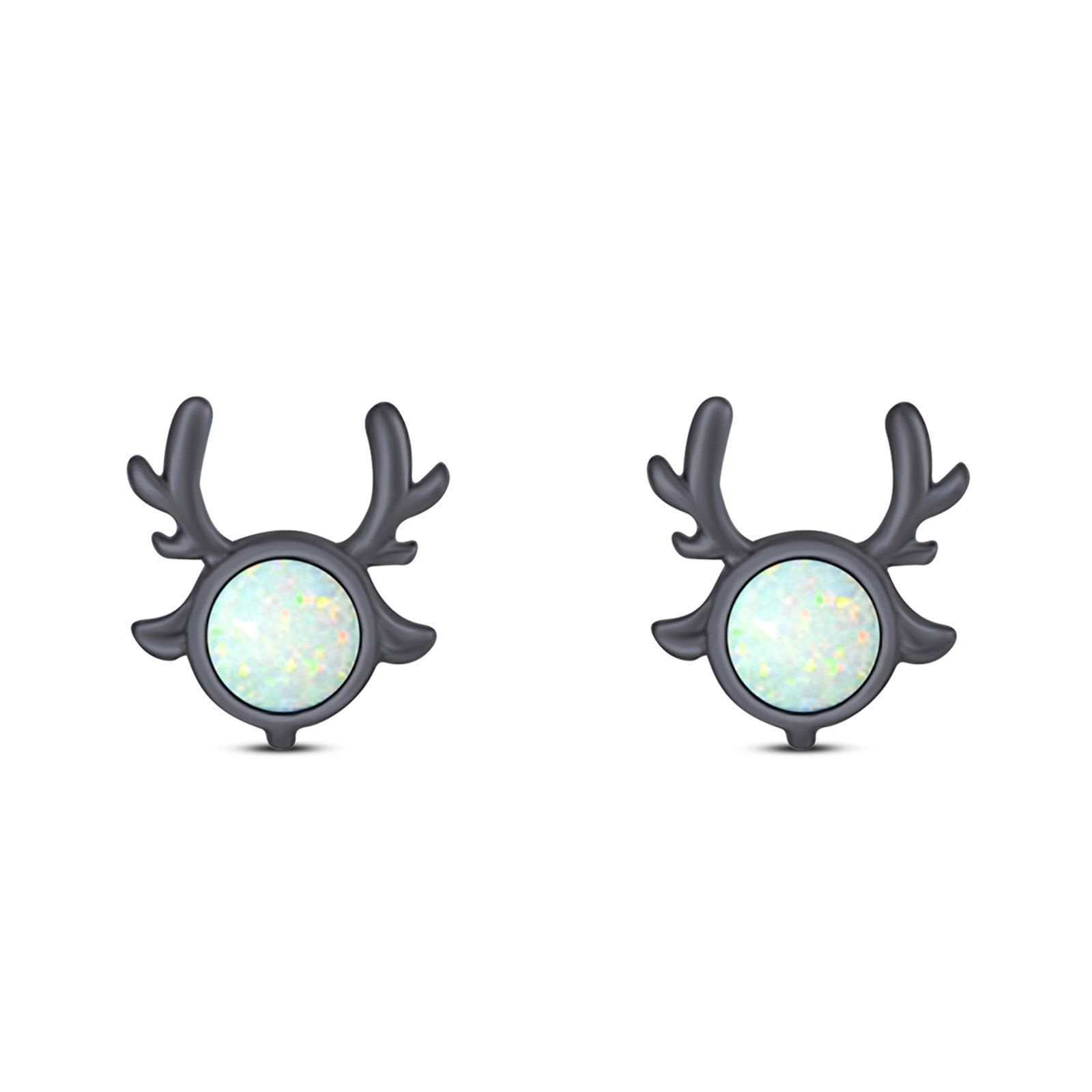 Deer Antler Earrings Created Opal Solid 925 Sterling Silver (10.2mm)