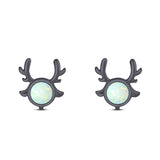 Deer Antler Earrings Created Opal Solid 925 Sterling Silver (10.2mm)