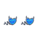 Heart Devil Stud Earring Created Opal Solid 925 Sterling Silver (9.5mm)