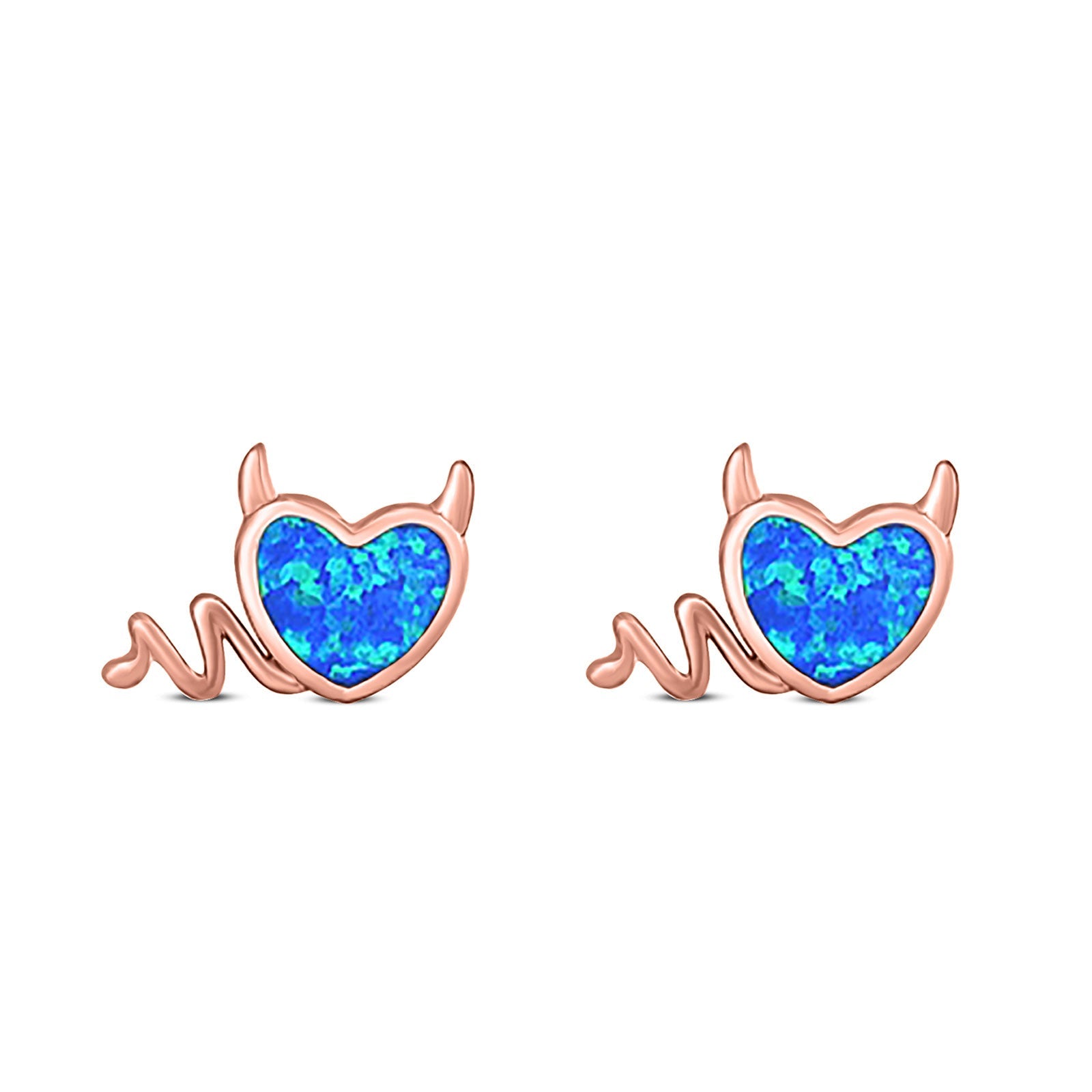 Heart Devil Stud Earring Created Opal Solid 925 Sterling Silver (9.5mm)