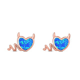Heart Devil Stud Earring Created Opal Solid 925 Sterling Silver (9.5mm)