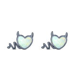 Heart Devil Stud Earring Created Opal Solid 925 Sterling Silver (9.5mm)