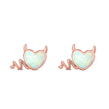 Heart Devil Stud Earring Created Opal Solid 925 Sterling Silver (9.5mm)