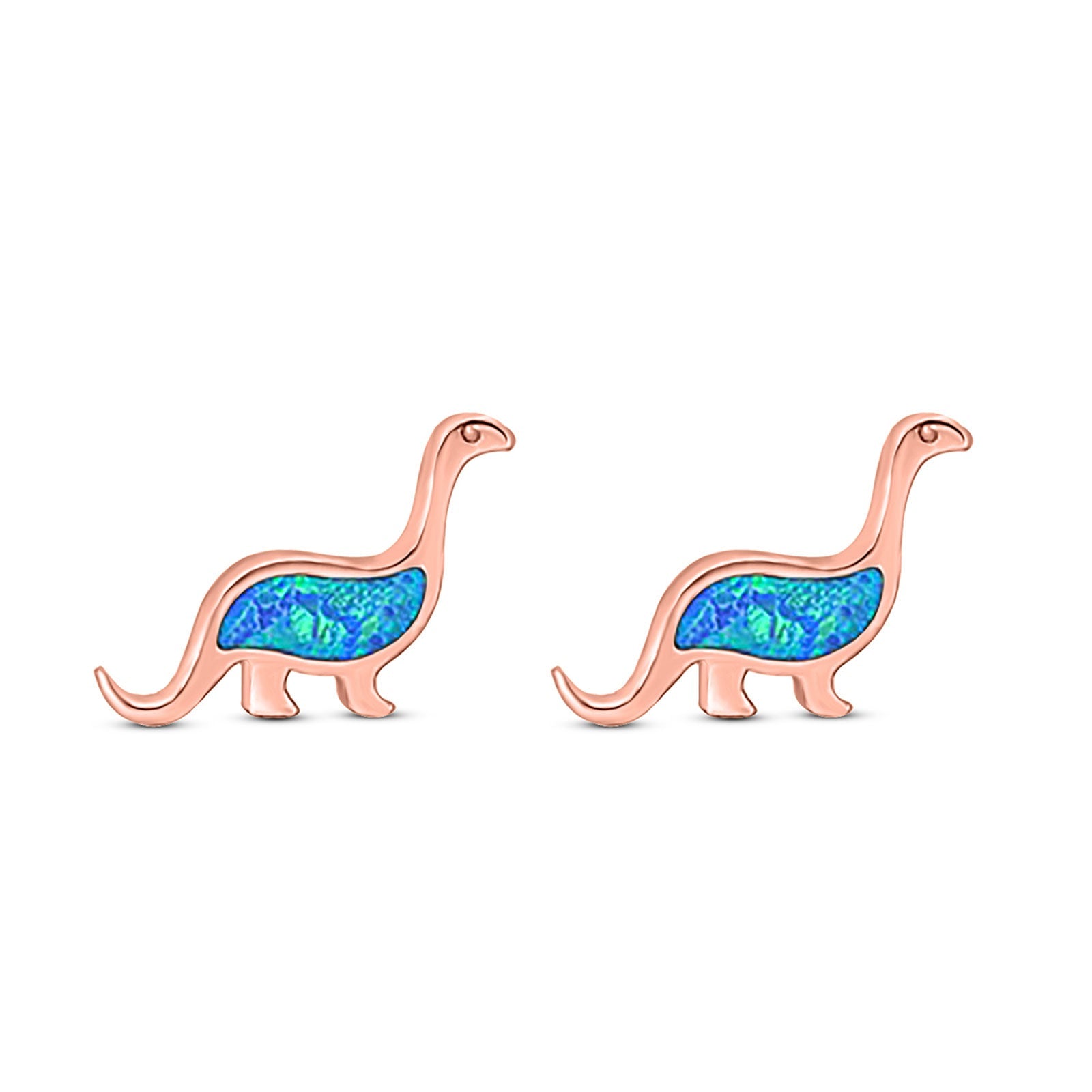 Dinosaur Stud Earring Created Opal 925 Sterling Silver (9mm)