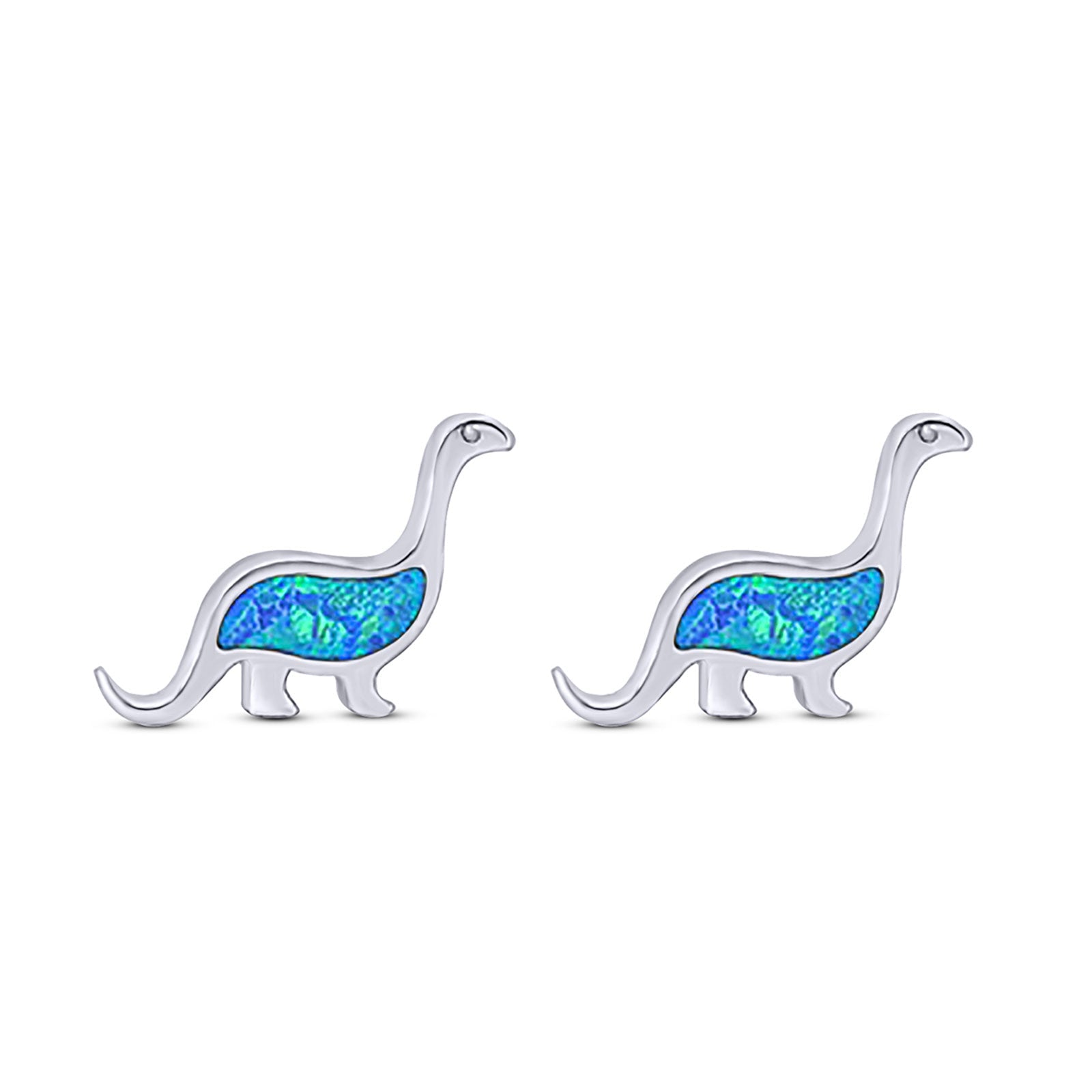 Dinosaur Stud Earring Created Opal 925 Sterling Silver (9mm)