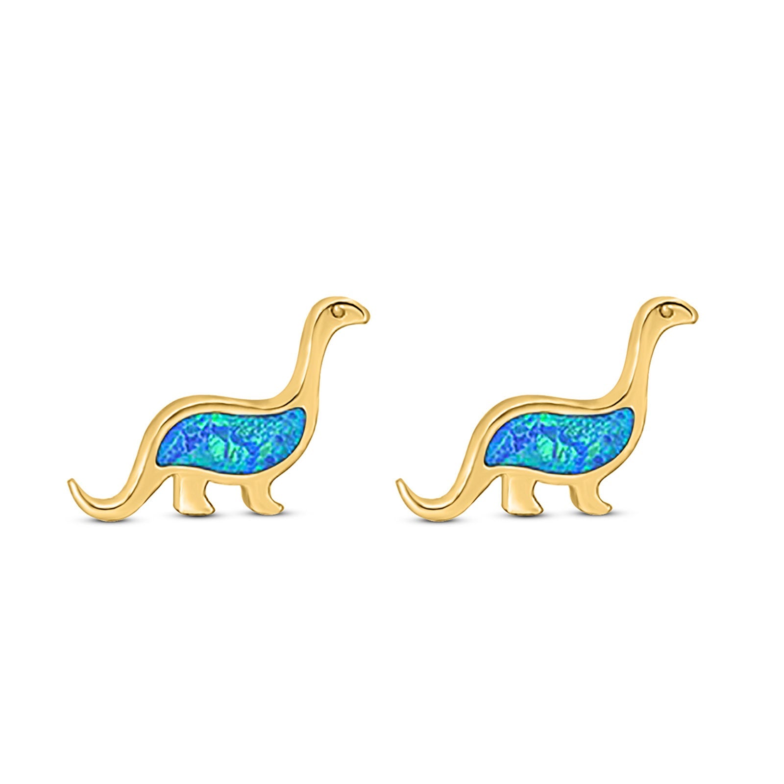 Dinosaur Stud Earring Created Opal 925 Sterling Silver (9mm)