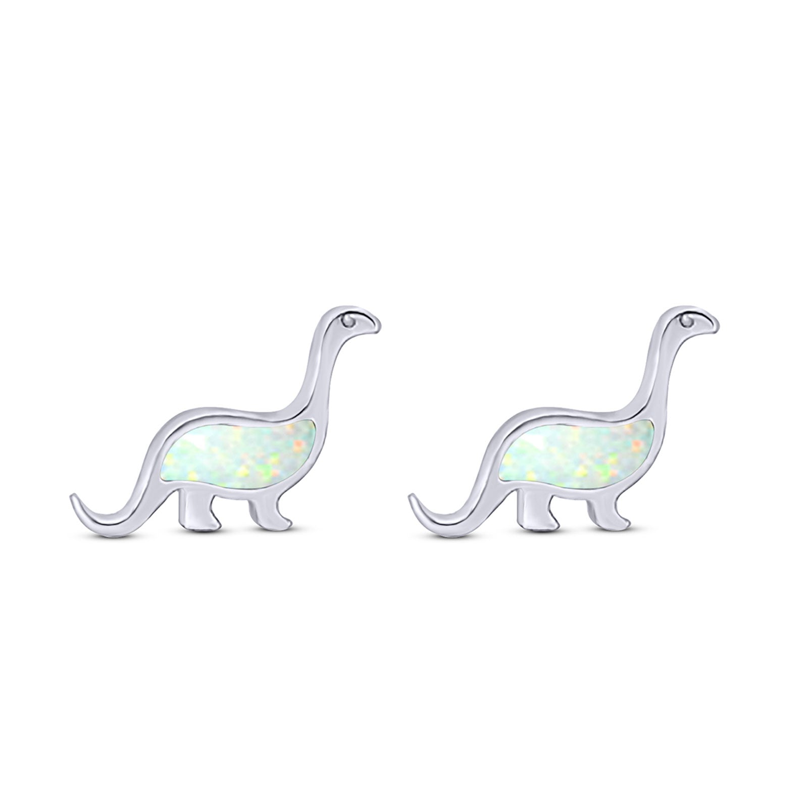Dinosaur Stud Earring Created Opal 925 Sterling Silver (9mm)