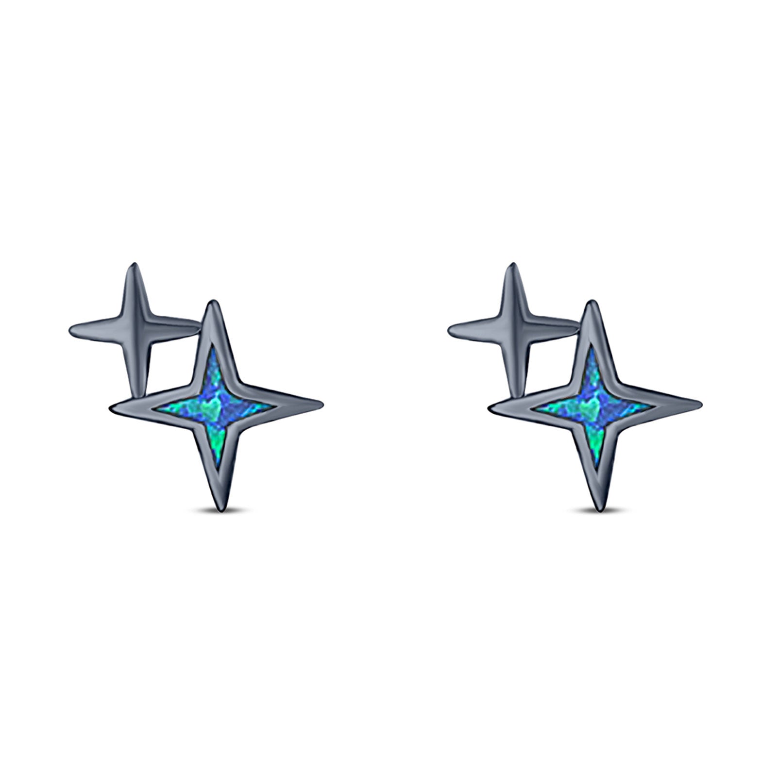 North Star Stud Earring Created Opal Solid 925 Sterling Silver (10mm)