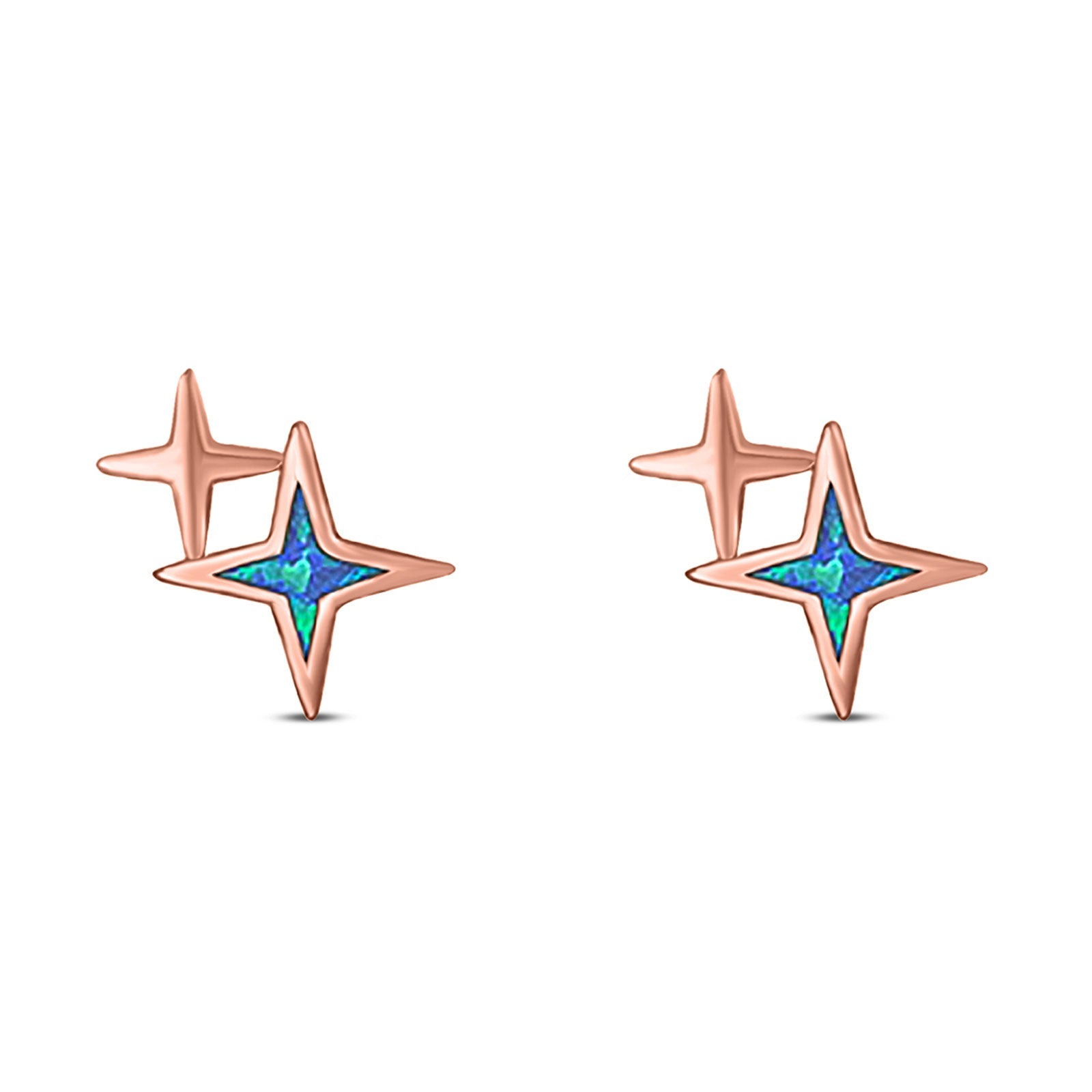 North Star Stud Earring Created Opal Solid 925 Sterling Silver (10mm)