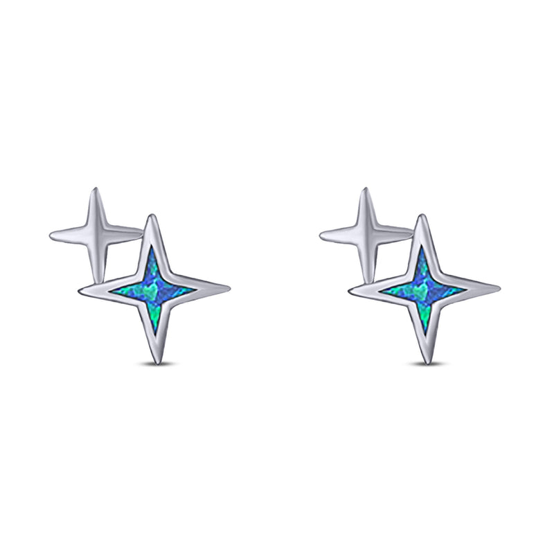 North Star Stud Earring Created Opal Solid 925 Sterling Silver (10mm)