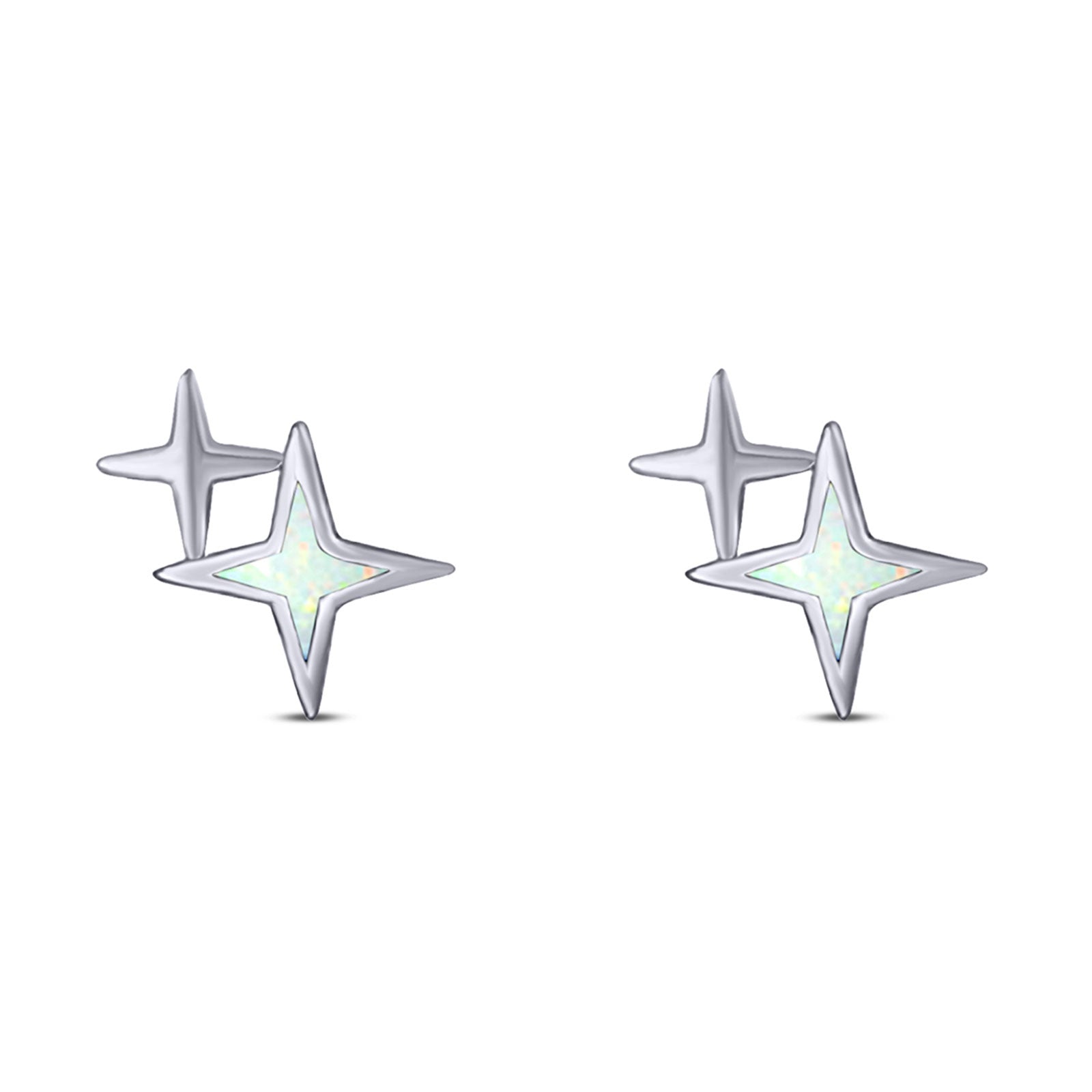 North Star Stud Earring Created Opal Solid 925 Sterling Silver (10mm)