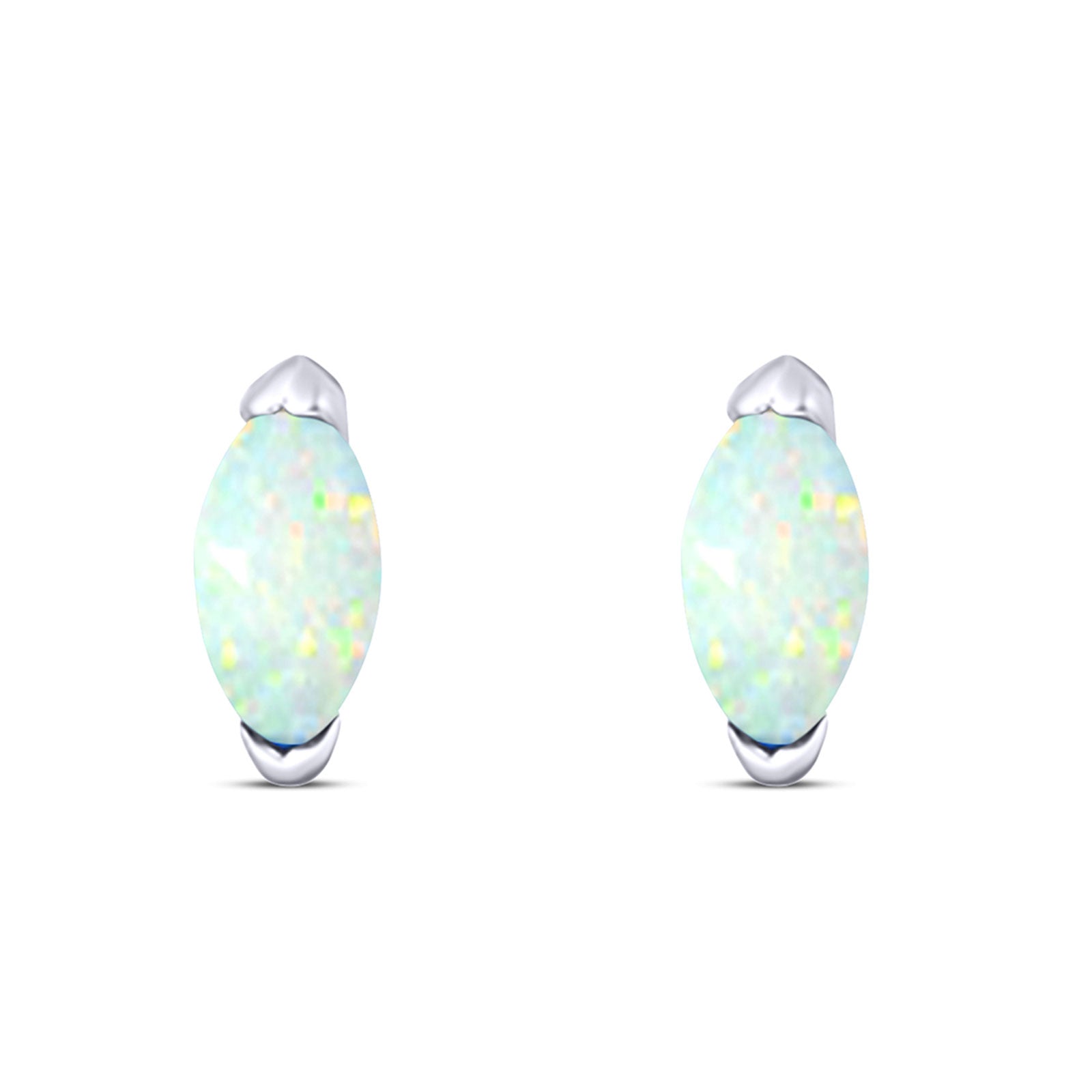 Marquise Stud Earring Created Opal Solid 925 Sterling Silver (5.5mm)