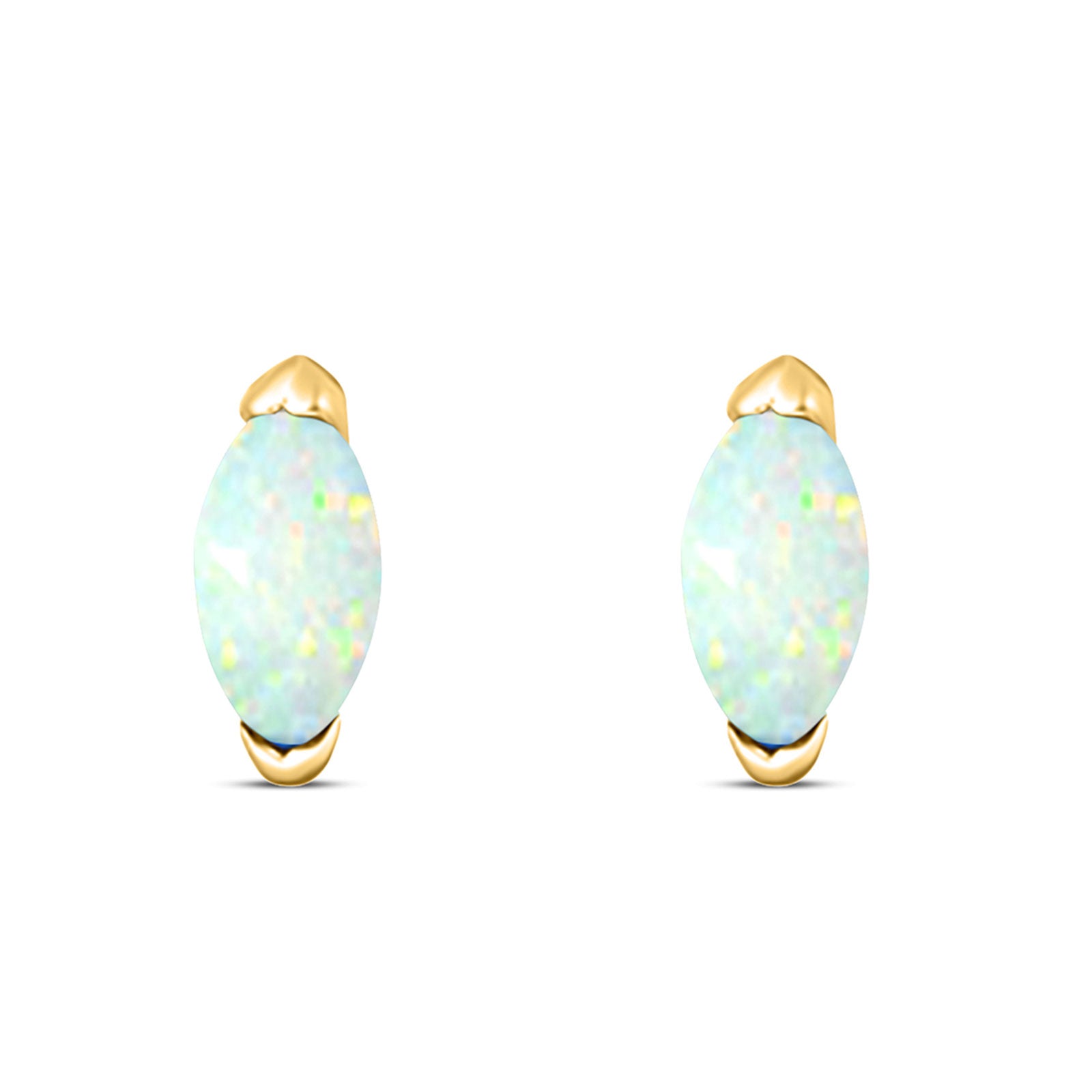 Marquise Stud Earring Created Opal Solid 925 Sterling Silver (5.5mm)