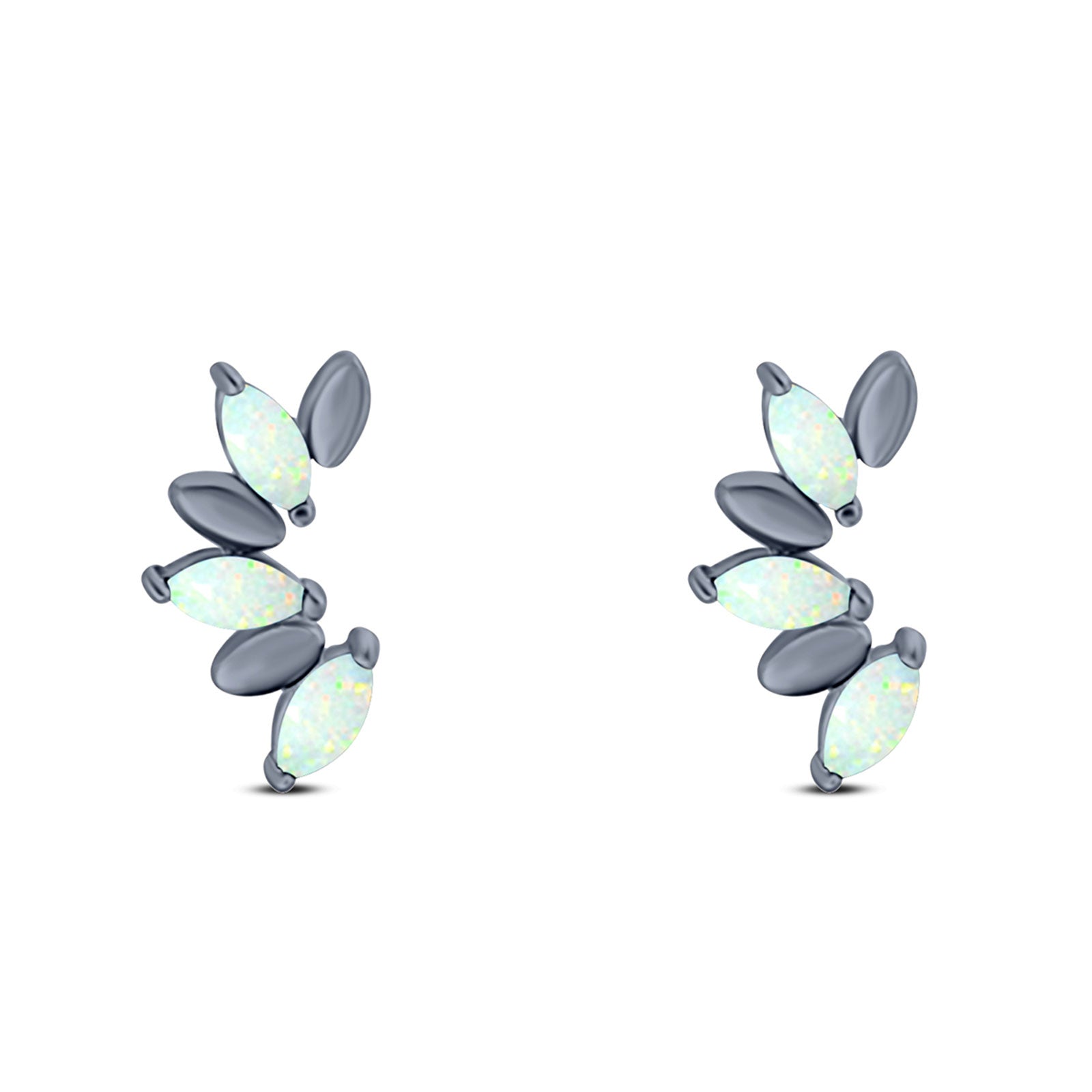 Art Deco Marquise New Style Stud Earring Created Opal Solid 925 Sterling Silver (11.6mm)