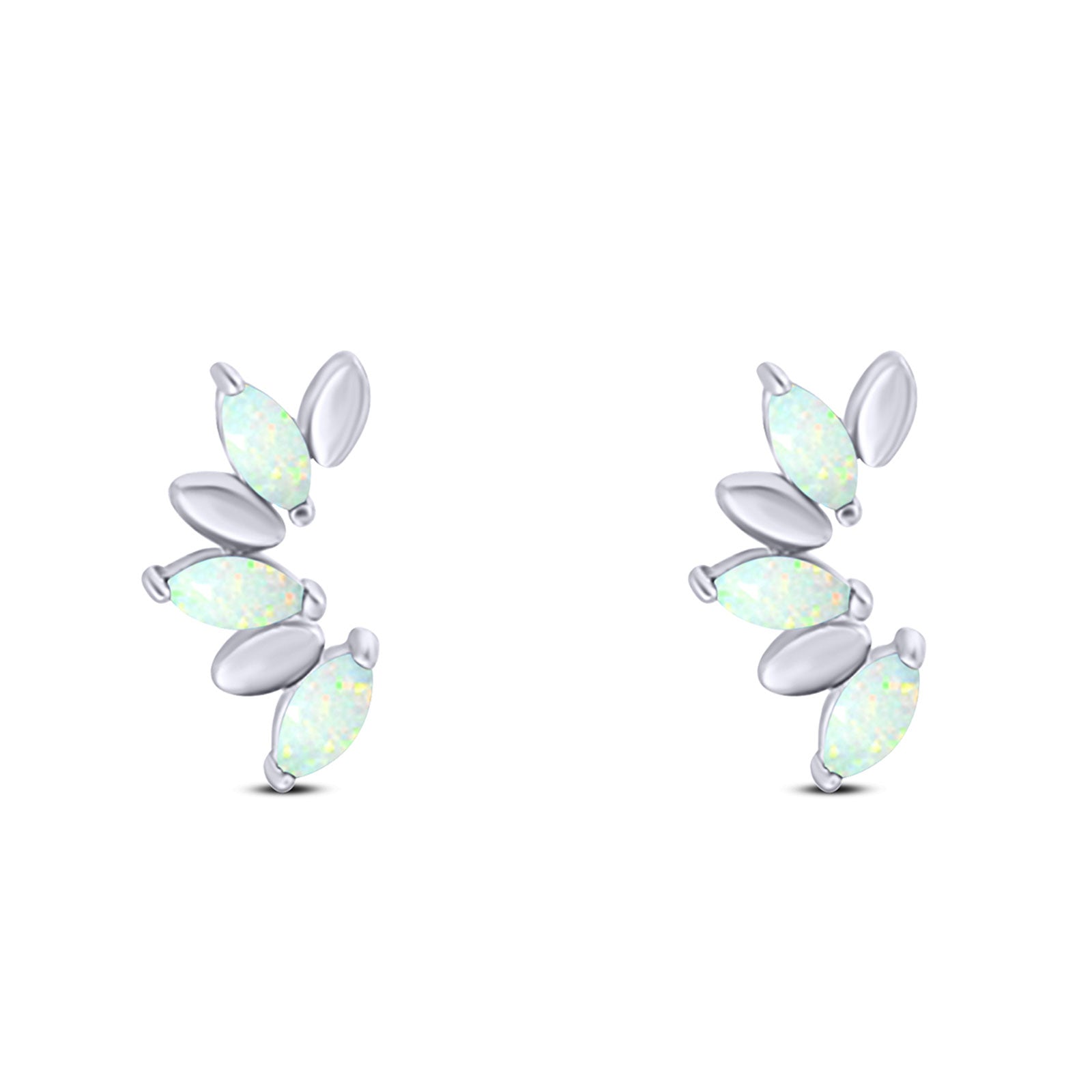 Art Deco Marquise New Style Stud Earring Created Opal Solid 925 Sterling Silver (11.6mm)
