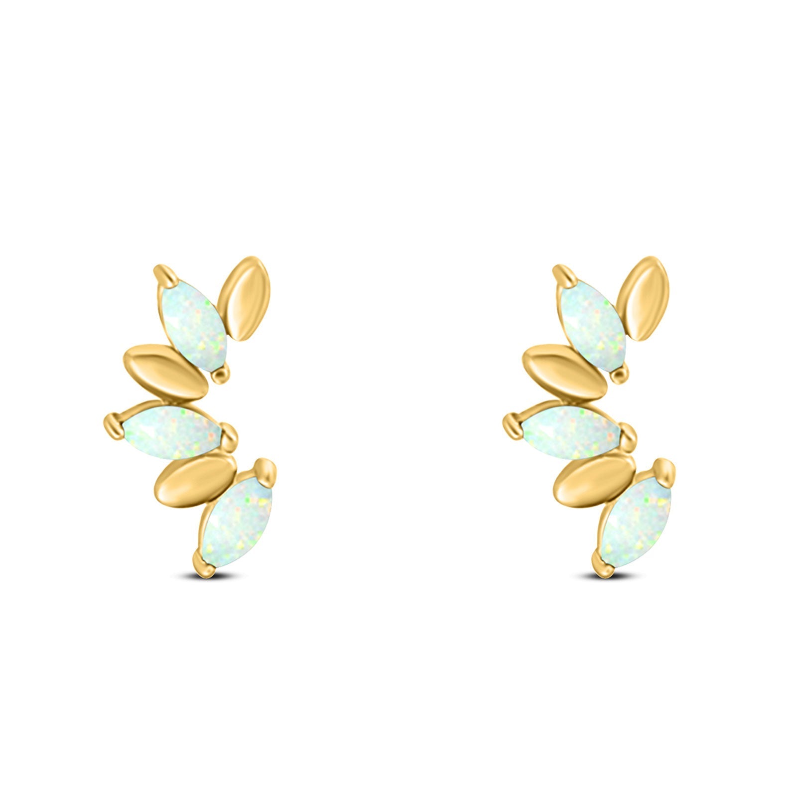 Art Deco Marquise New Style Stud Earring Created Opal Solid 925 Sterling Silver (11.6mm)